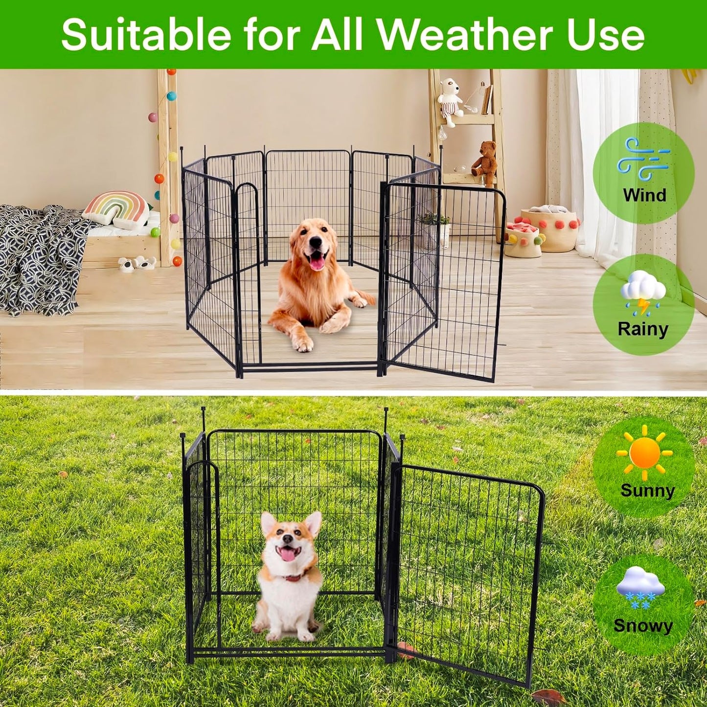 Tall Garden Fences and Borders for Dogs, 4.6ft High Dog Fence, 10 Panels Total 22.1Ft Long, Gate 21 inches Wide with Low Sills, Animal Barrier Fence, Metal Fence Panels, Flower Bed Fencing