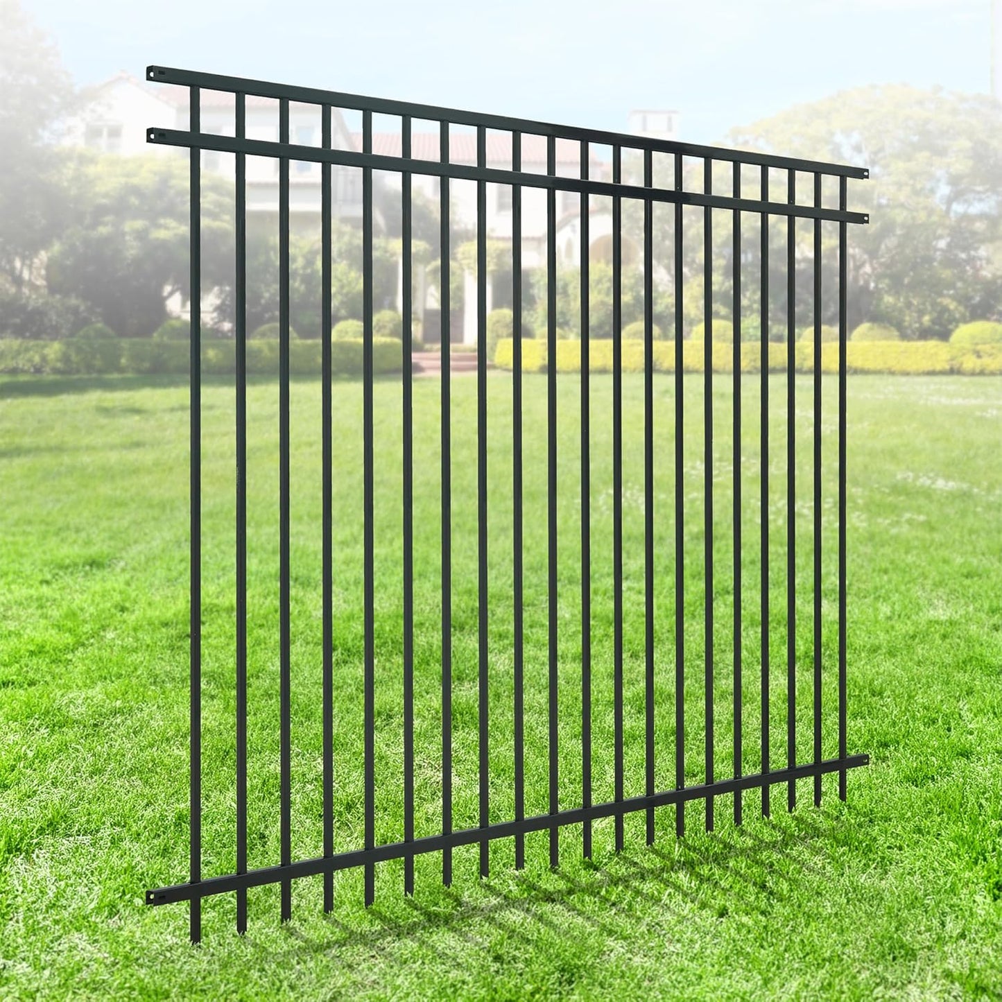 Fencer Wire Heavy Duty Flat Top Fence Barrier Panel, 6FT Height X 8FT Width Anti-Rust Metal Fencing Panel, 2” Diameter Steel Outdoor Decorative Garden Fence Panel for Yard, Pool, Patio, Single Panel