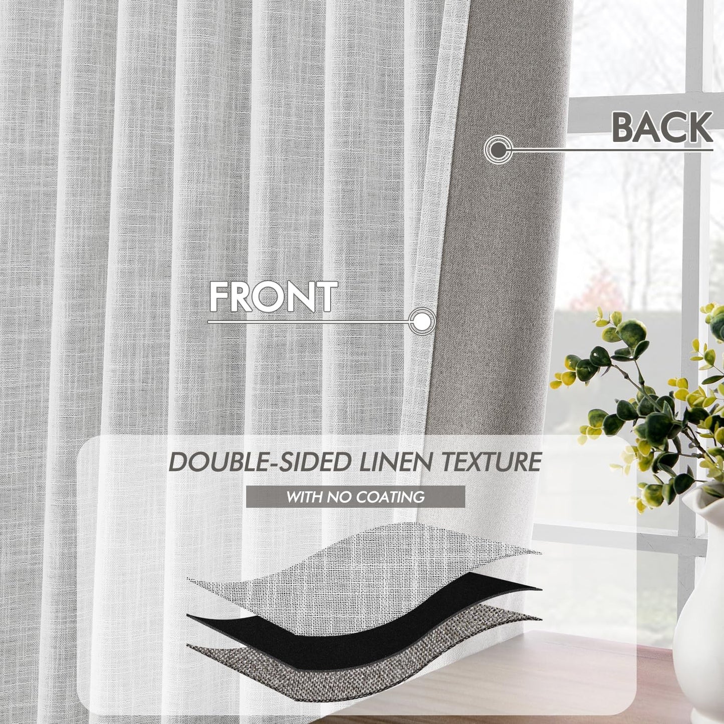 MIULEE Greyish White 100% Blackout Linen Curtains 84 Inch 2 Panels Set Double Sided No Coating Pleated Back Tab Black out Long Thermal Insulated Pinch Pleat Bedroom Living Room Darkening Window Drapes