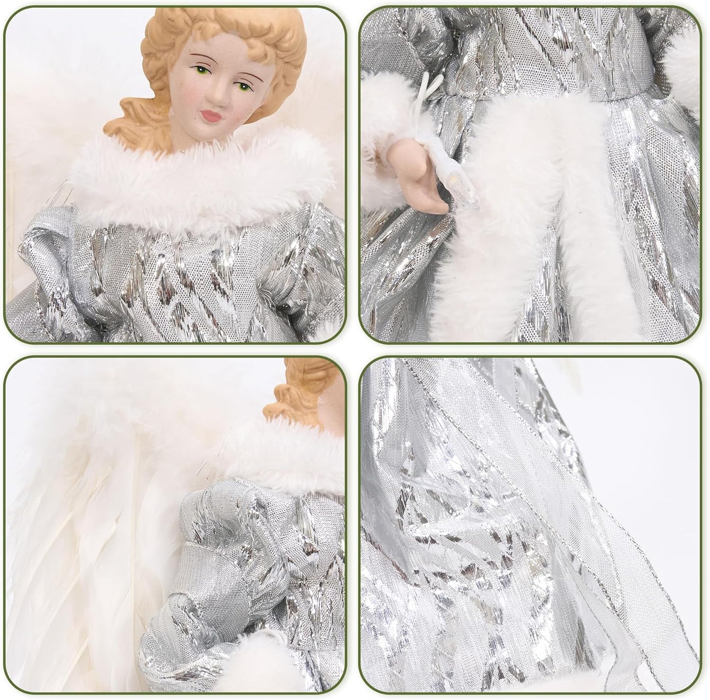 GENMOUS Angel Christmas Tree Topper, 12Inch Silver Angel Treetop, Angel Figurine Christmas Tree Top, Christmas Tree Decorations for Home