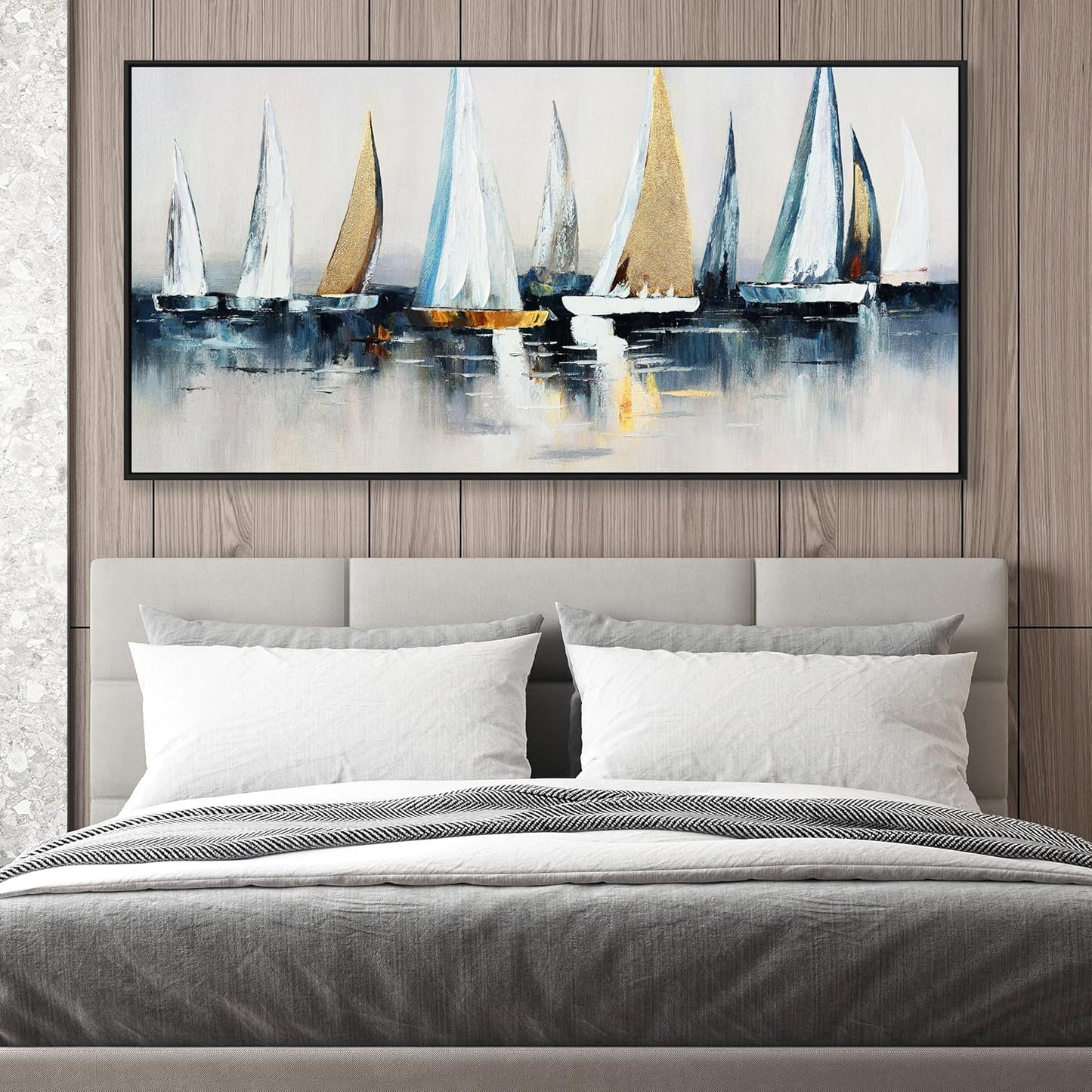 Canvas Wall Art Abstract Wall Decor Sailboat Picture Framed Artwork Modern Aesthetic Suitable for Living Room Bedroom and Office Home Wall Decor 20"x40"
