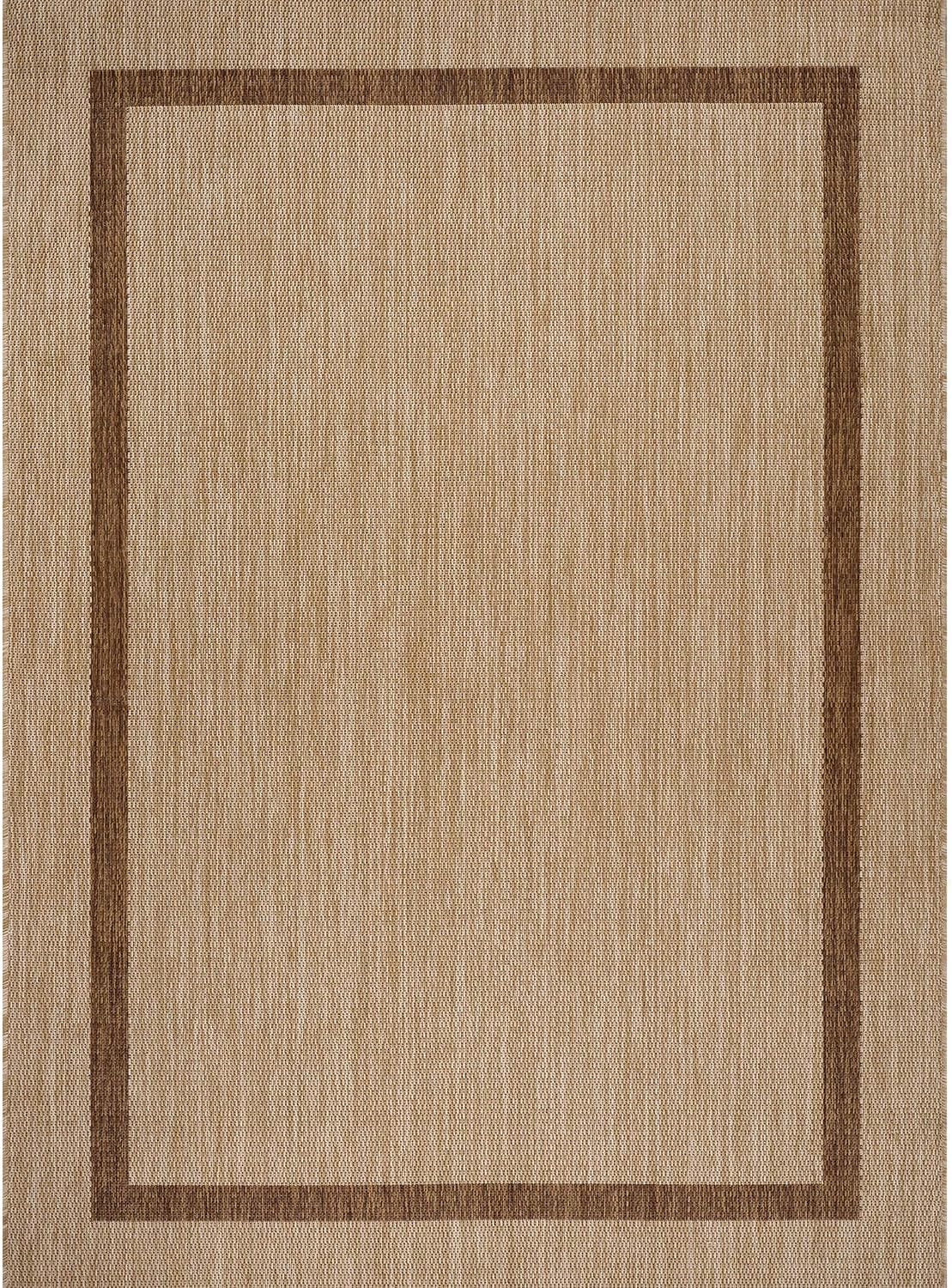 Bordered Outdoor Rug 5x7 Washable Outside Carpet for Indoor Patio Porch Waterproof Easy Cleaning Non Shedding Area Rugs Jute Beige - Nut Brown 5 x 7
