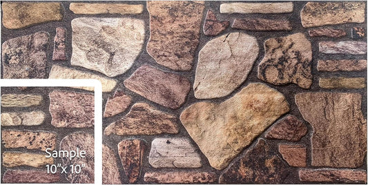 Dundee Deco 3D Wall Panels - Cladding Mahogany Brown Stone Look Wall Paneling, Styrofoam Facing for Interior and Exterior Applications, DIY, Sample, Size 10 x 10 in.