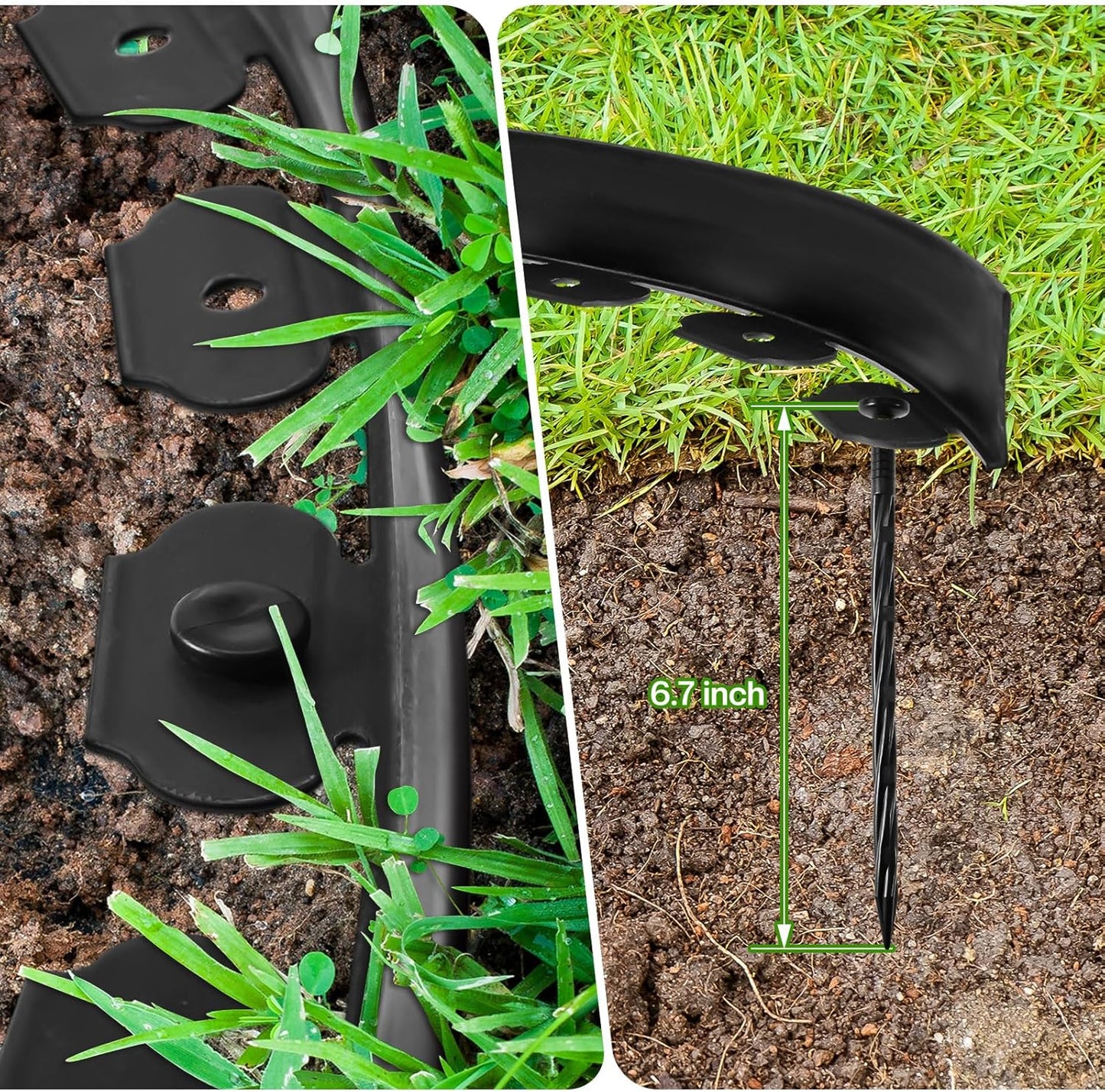 Sasylvia 2'' x 200' Landscape Edging Kit Edging Border Coil Include Anchoring Spikes 10 Connectors Plastic Garden Border for Lawn Garden Grass Yard Home(Black)