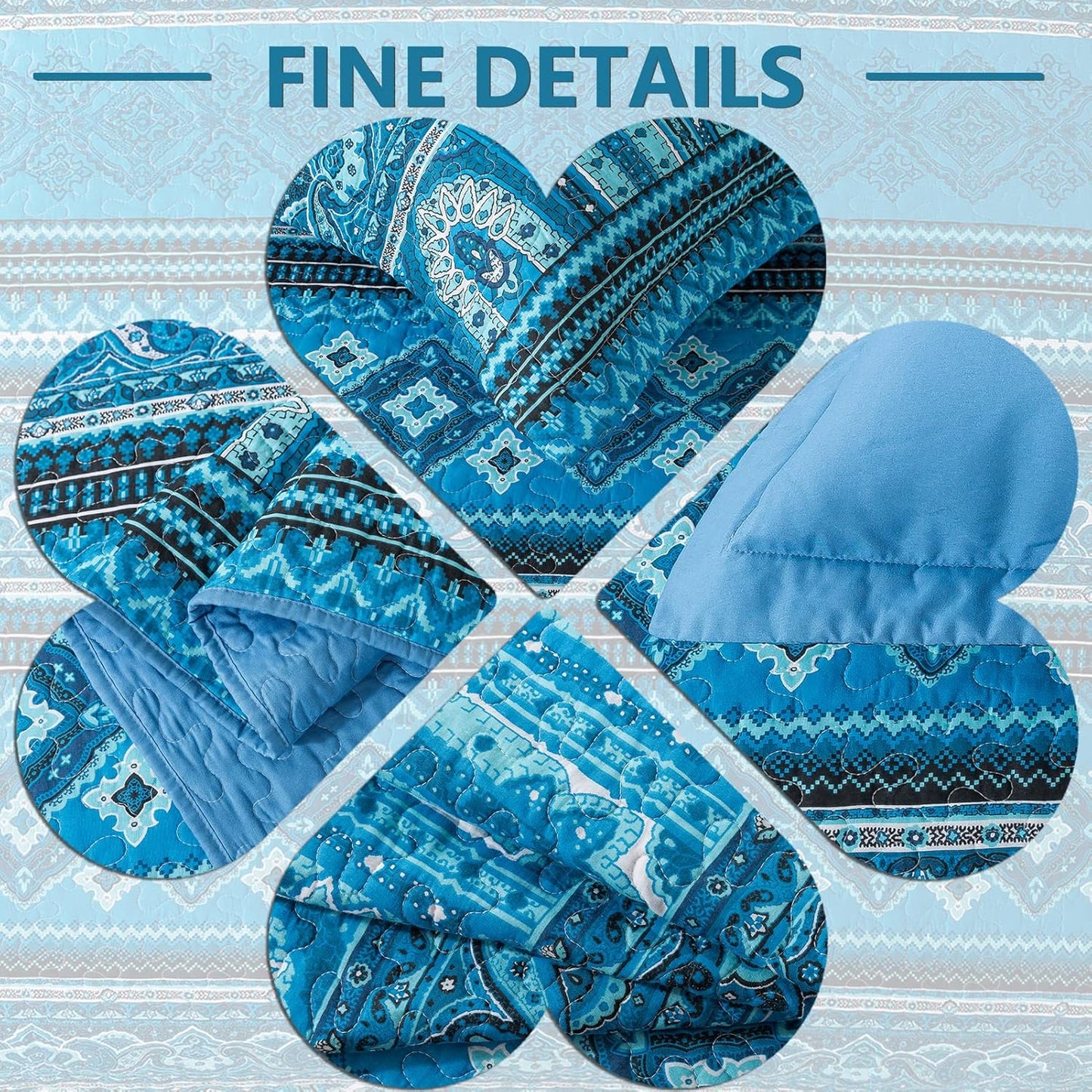 VAPUTAR Cotton Quilt Bedding Set - 3 Pieces, Boho King Size Quilts, Lightweight Reversible Coverlets Bedspreads for Farmhouse Bedroom (Blue)