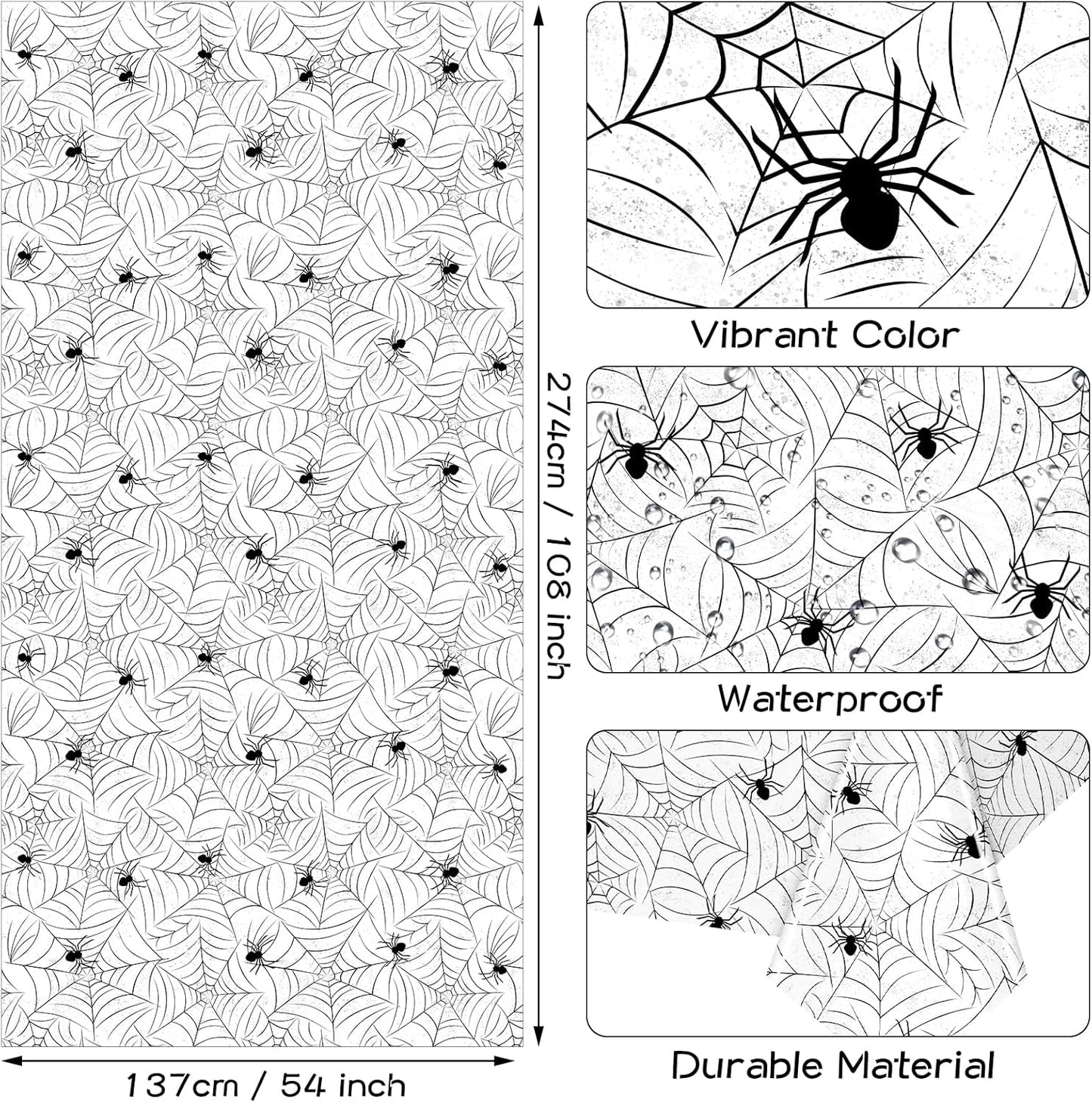TREWAVE 3 Pack Halloween Spiderweb Tablecloth Rectangular Plastic Spider Web Table Cloth Large Size Table Covers for Home Decor Halloween Party Decorations 54" x 108" (White)