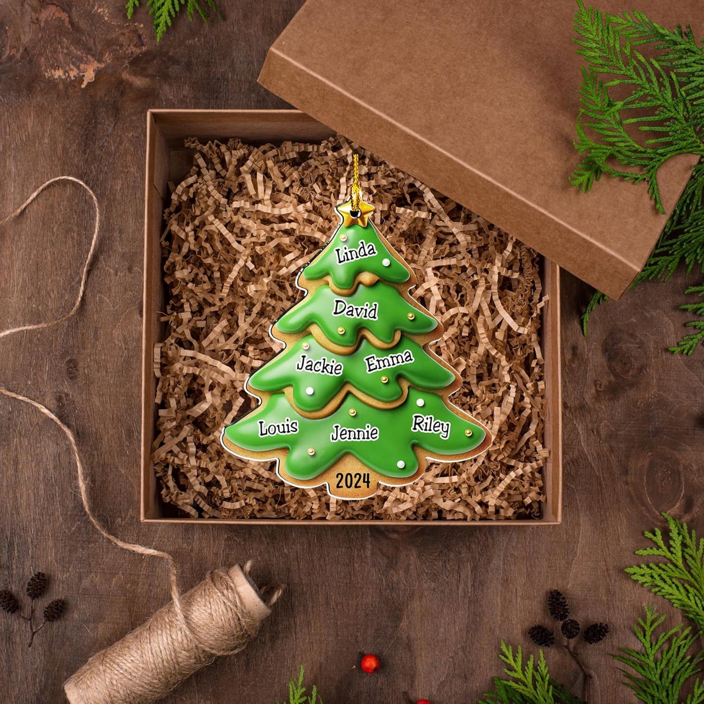 Family Gingerbread Name - Personalized Custom 3D Inflated Effect Acrylic Ornament Family Members and Pets Ornament Gifts for Family Tree Decoration (A05, 8 Names)