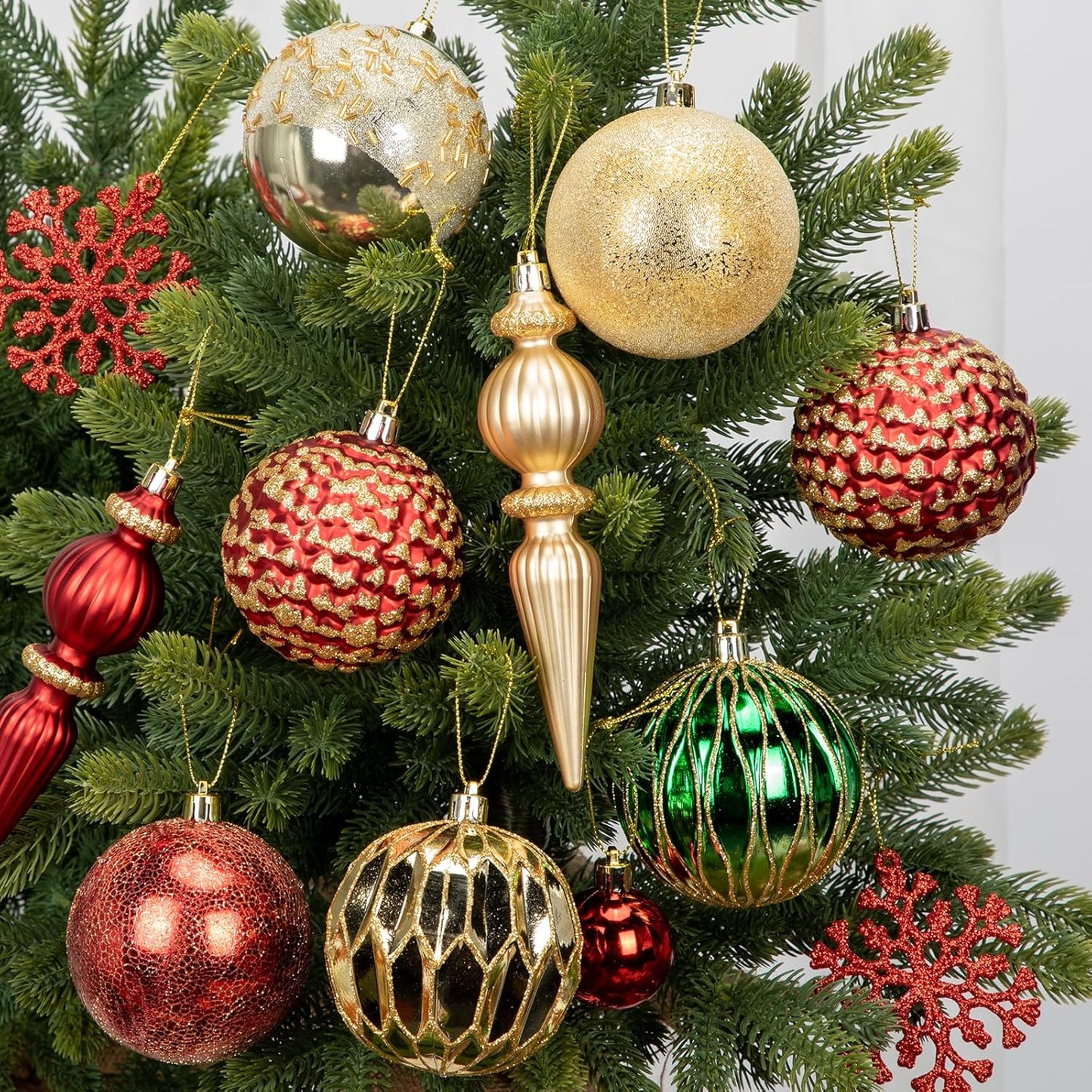 92ct Christmas Tree Decoration Set - Shatterproof Christmas Baubles with Strings, Bronze-Champagne