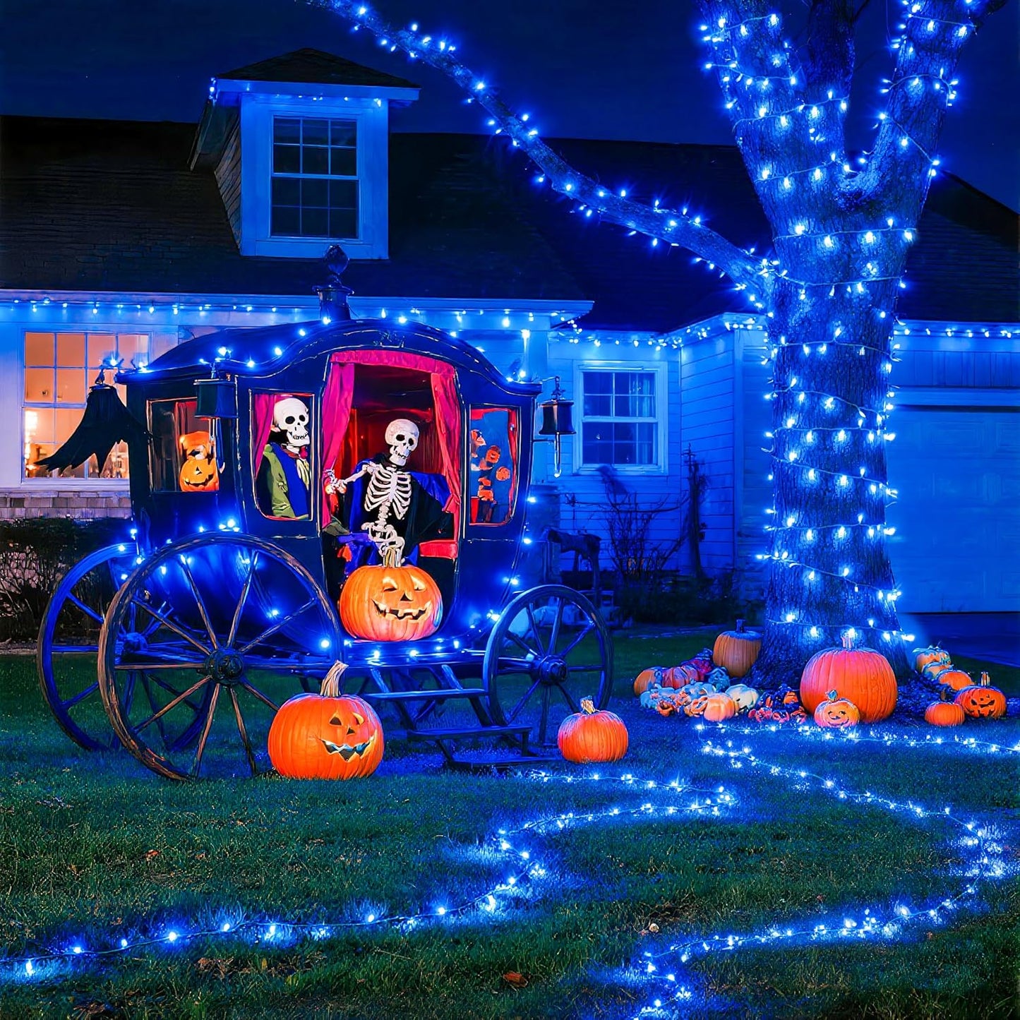 JMEXSUSS 33ft 100 LED Blue Christmas Tree Lights, Battery Operated Christmas Lights with 8 Modes Remote Waterproof Outdoor Indoor for Halloween Christmas Outside Decorations