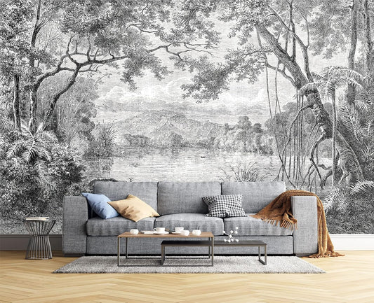 Black and White Tropical Rainforest Wall Mural Wallpaper for Bedroom 103" x 69"