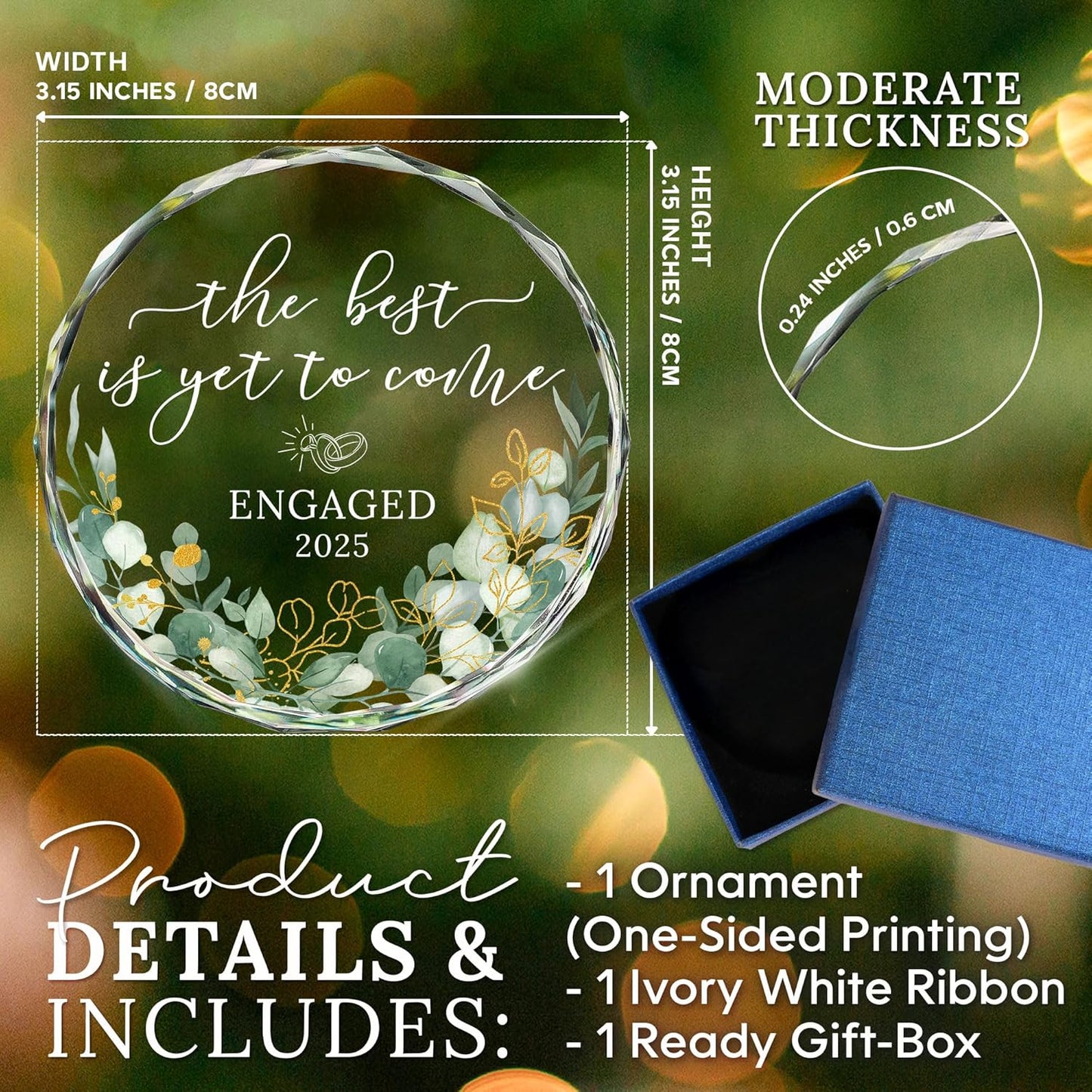 HEXMOZ Engagement Gifts for Couples - Engagement Gift for Newly Engaged Couples, Women, Fiance, Her - Bride to Be Gifts, First Christmas Just Engaged Glass Ornament 2025 - Party Decorations