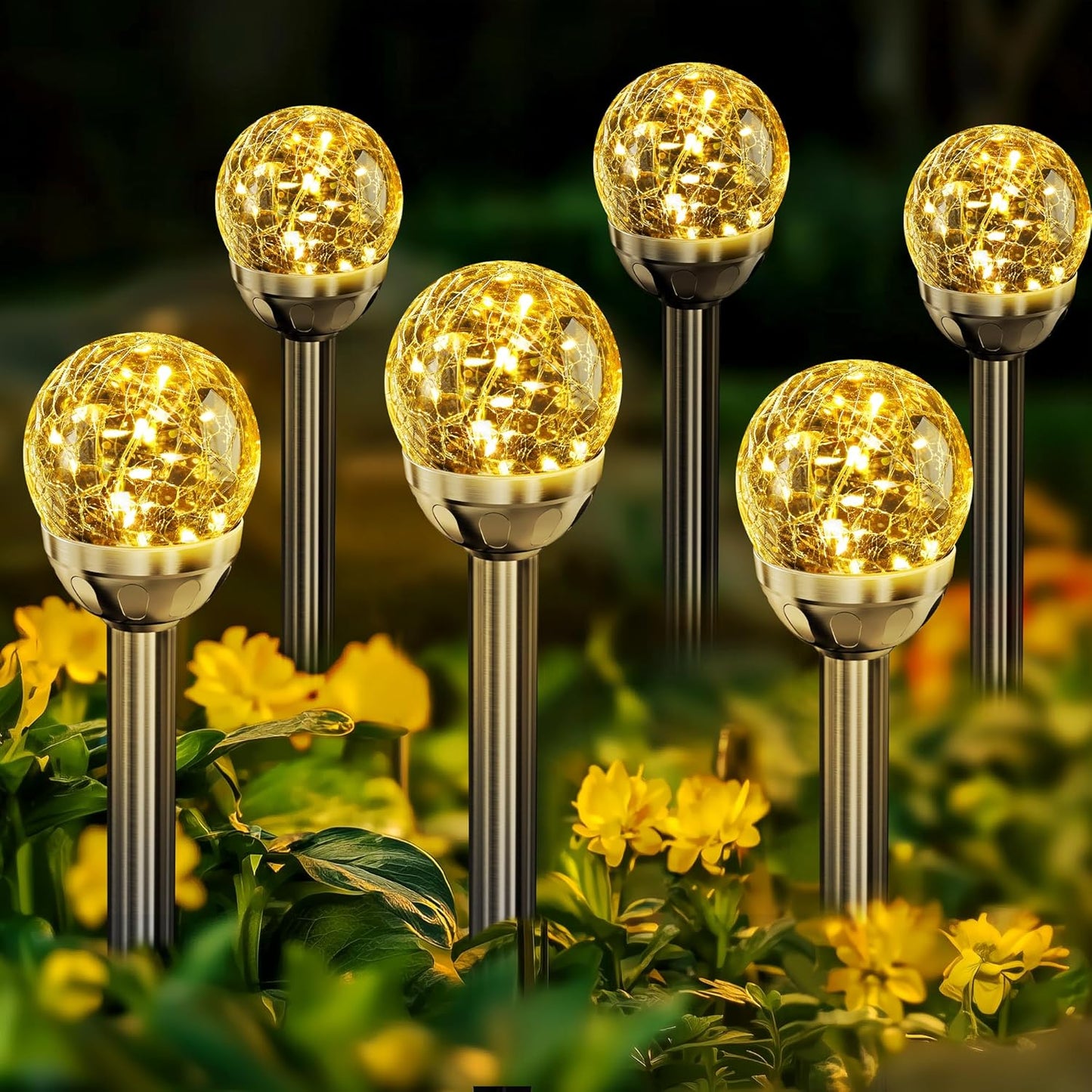 SOLPEX Solar Garden Lights String, 6 Pack Outdoor Christmas Decoration Warm White Solar Powered Cracked Glass Ball Lights, Waterproof for Patio Decoration