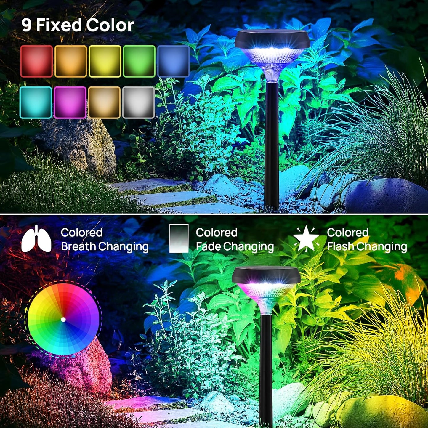 Linkind Solar Pathway Lights 8 Pack, Color Changing Halloween Decorations Outdoor Waterproof, Multicolor Warm Cool White Solar Halloween Lights for Walkway Yard Garden Landscape