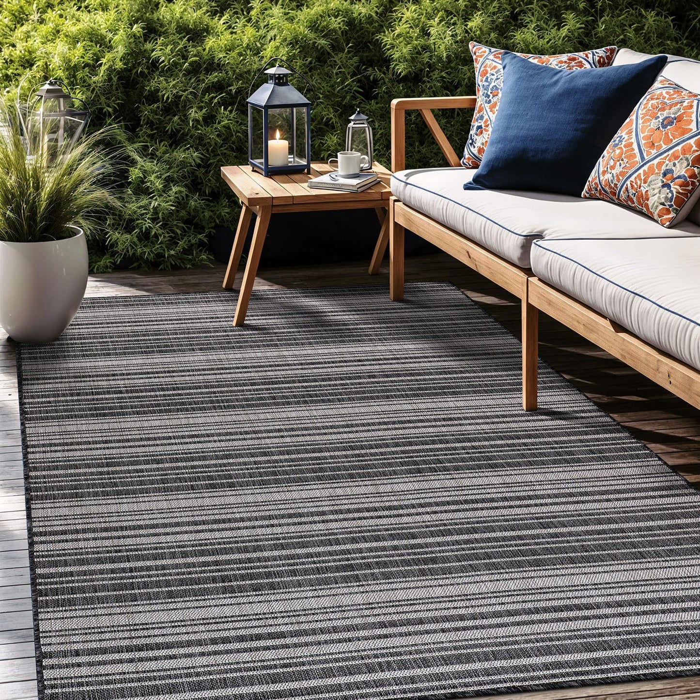 Stripe Outdoor Rug 9x12 Washable Outside Carpet for Indoor Patio Porch Waterproof Easy Cleaning Non Shedding Area Rugs Dark Gray 9 x 12