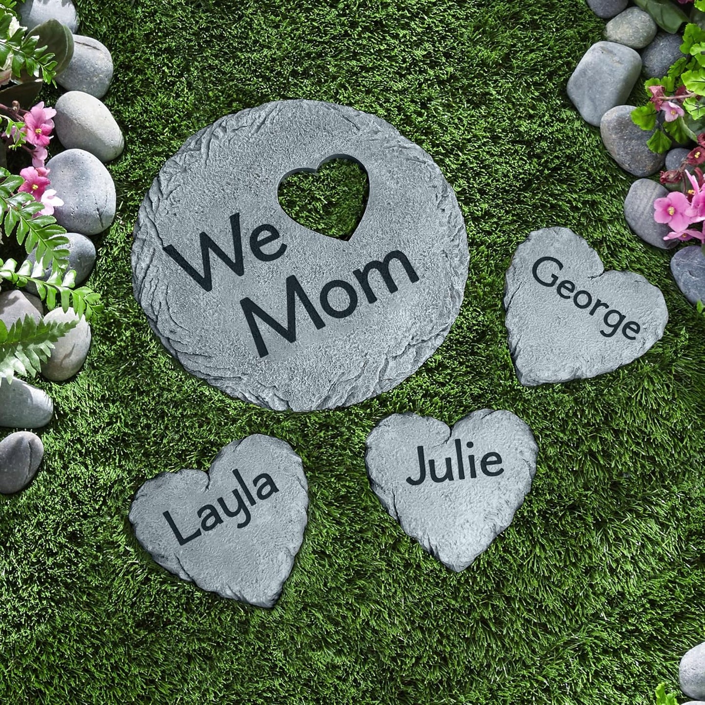 Let's Make Memories Personalized Garden Stone - Resin - Custom Garden Décor - Round Stone with Heart Cutout - for Dad - for Father's Day