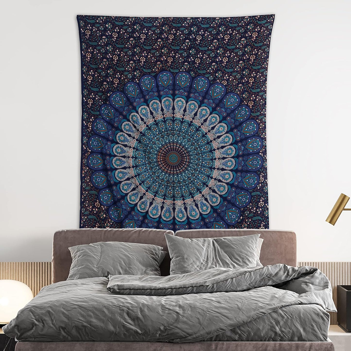 Bless International Handmade Indian hippie Bohemian Psychedelic Peacock Mandala Wall hanging College Dorm Beach Throws Table Cloth Bedding Tapestry (Blue Green, Twin(54x72Inches)(140x185cms))