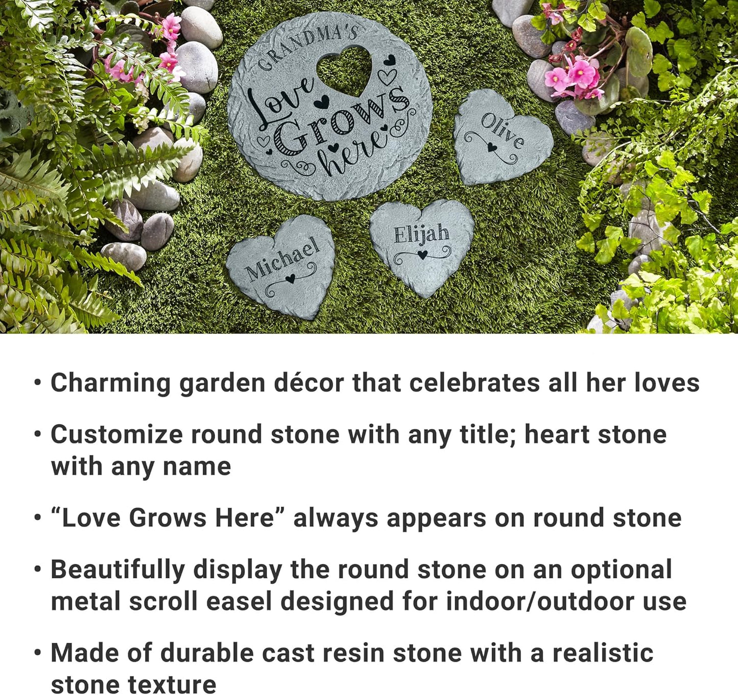 Let's Make Memories Personalized Garden Stone - Resin - Custom Garden Décor - Heart Stepping Stone - for Dad - for Father's Day