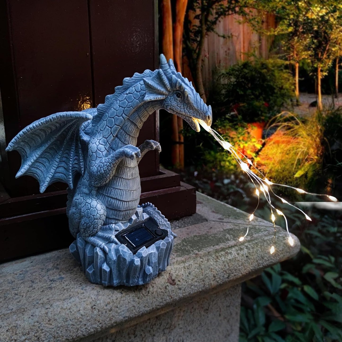 Dragon Solar Garden Statues Outdoor Decoration with LED Light Strings,Dragon Figurine Solar Lights Lawn Décor,Outside Statue Ornament for Patio, Balcony, Yard,Unique Gifts for Mom Grandma