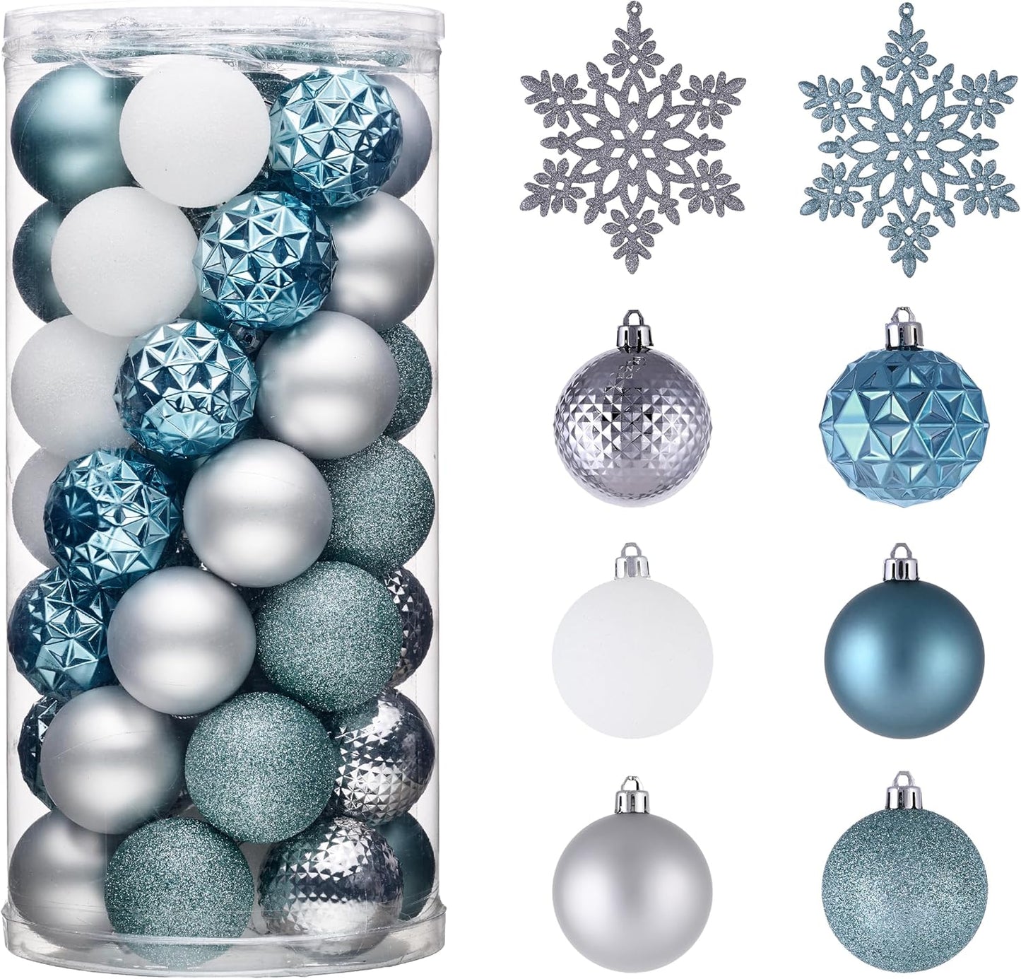 Valery Madelyn Christmas Tree Decorations Ornament Set for Fall Halloween, 50ct 2.36 Inches Light Blue Silver Shatterproof Christmas Ball Ornaments Hanging Xmas Holiday Party Decor