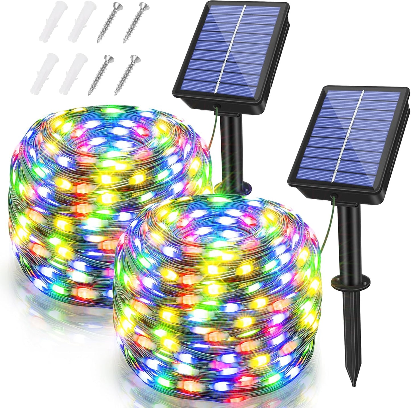 2 Pack Solar String Lights Total 480LED 158FT, IP67 Waterproof Solar Lights for Outside with 8 Modes, Upgraded Solar Panel Fairy Lights for Garden Party Wedding Decorations (Cool White)