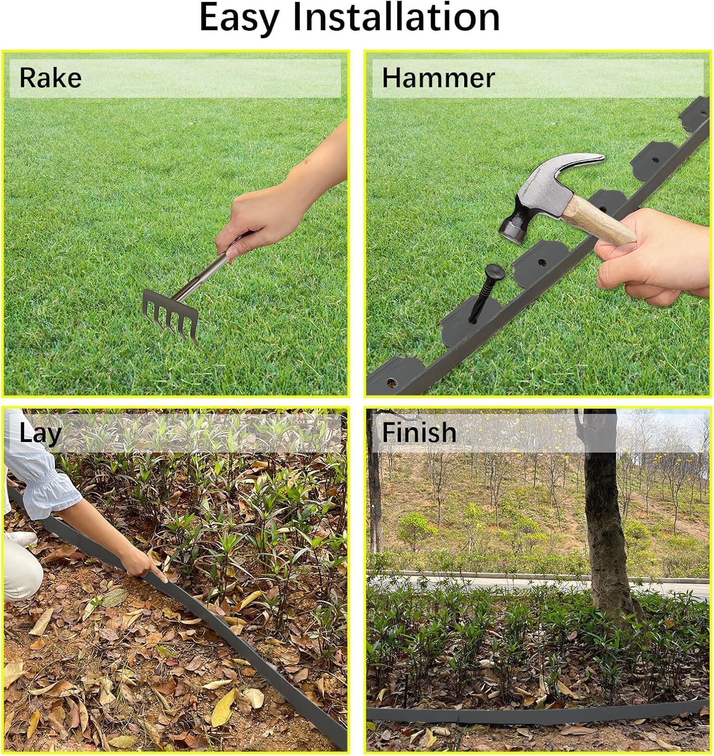 Landscape Edging 33 FT with 30 Spikes, No Dig Garden Edging Border [Extra Tall 4IN High], Flexible Lawn Edging for Landscaping Flower Beds Yard Pathway (Grey)
