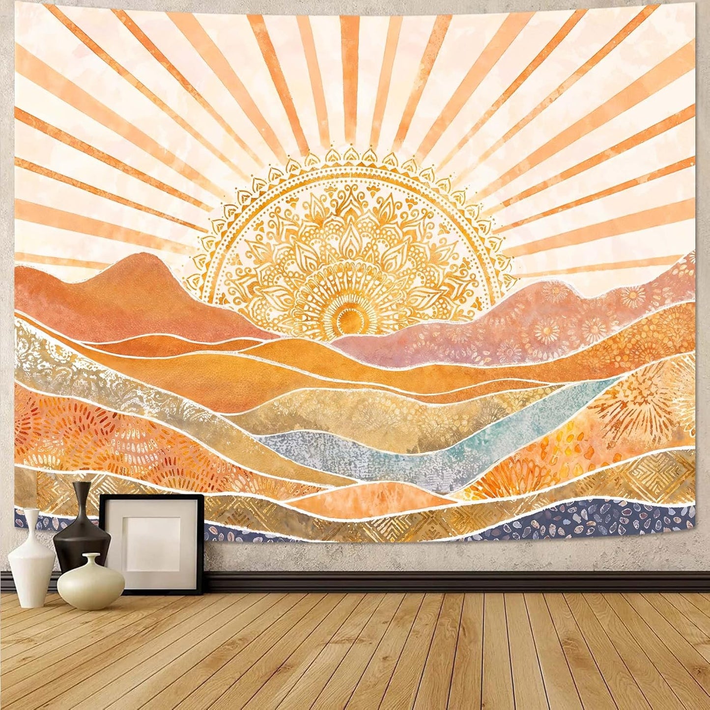 Lunerfex Bohemian Mandala Sunrise Wall Tapestry, Abstract Mountain Scenery Tapestries for Home Decor, Boho Tapestry 60x44 Inch