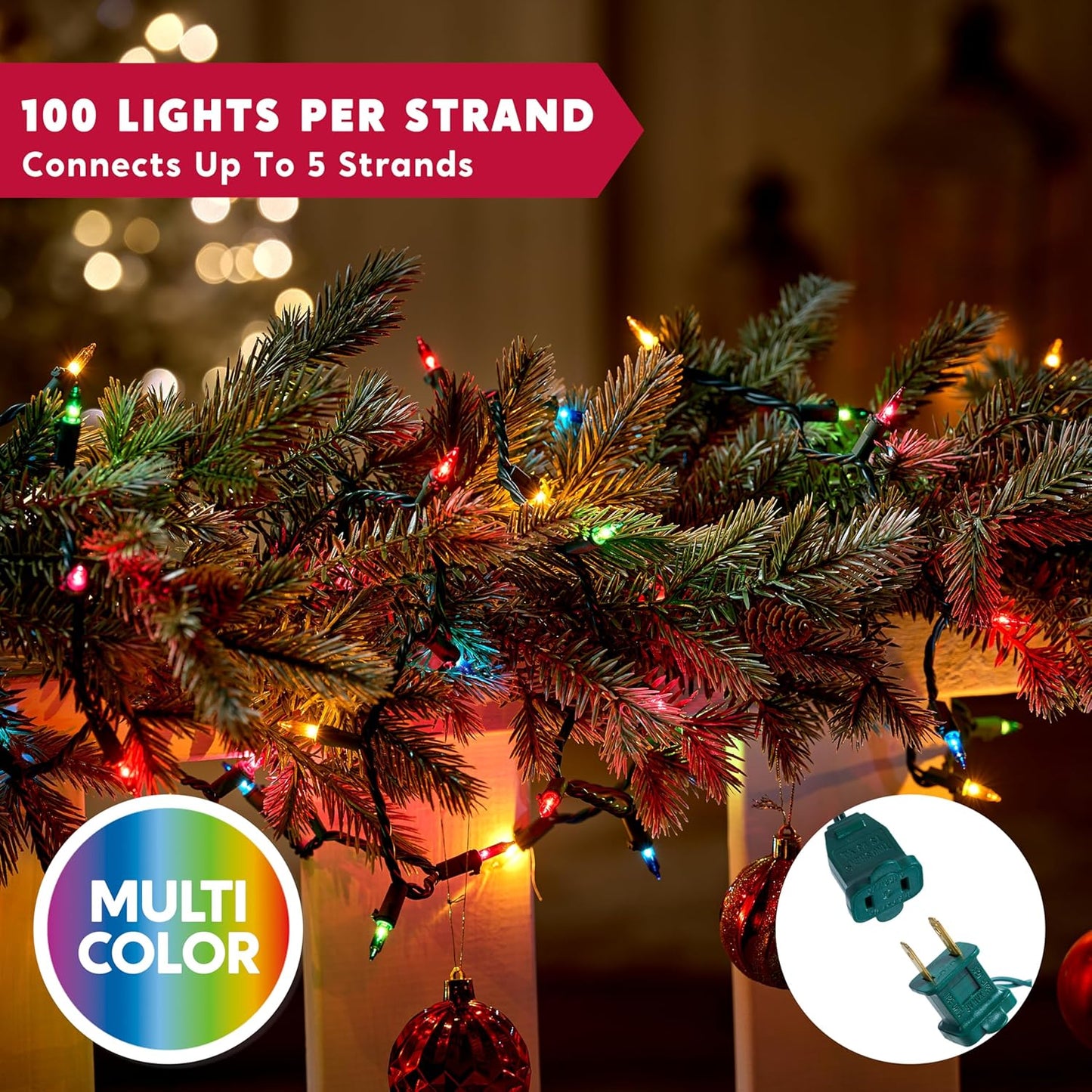 Joiedomi Multicolor Christmas String Lights,100 Count 21.4FT Christmas Fairy Tree Lights Plug in for Indoor Outdoor Xmas Decorations Patio Holiday Theme Party Yard House,Green Wire