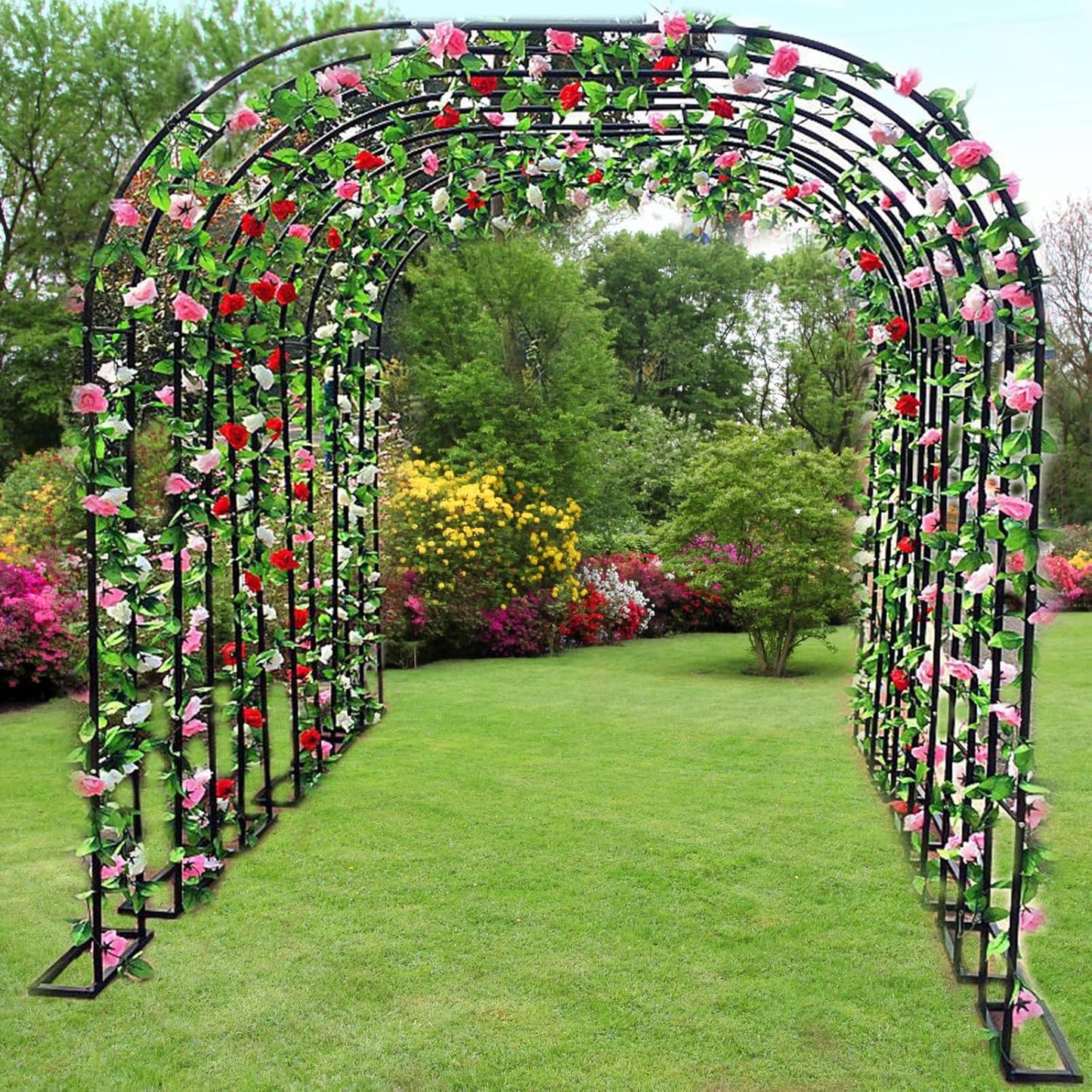 Garden Arch Trellis for Climbing Plants, 9.8'x7.2' Outdoor Arch Trellis, Metal Arbor Arches for Indoor Garden Ceremony Baby Shower Party Decoration Black