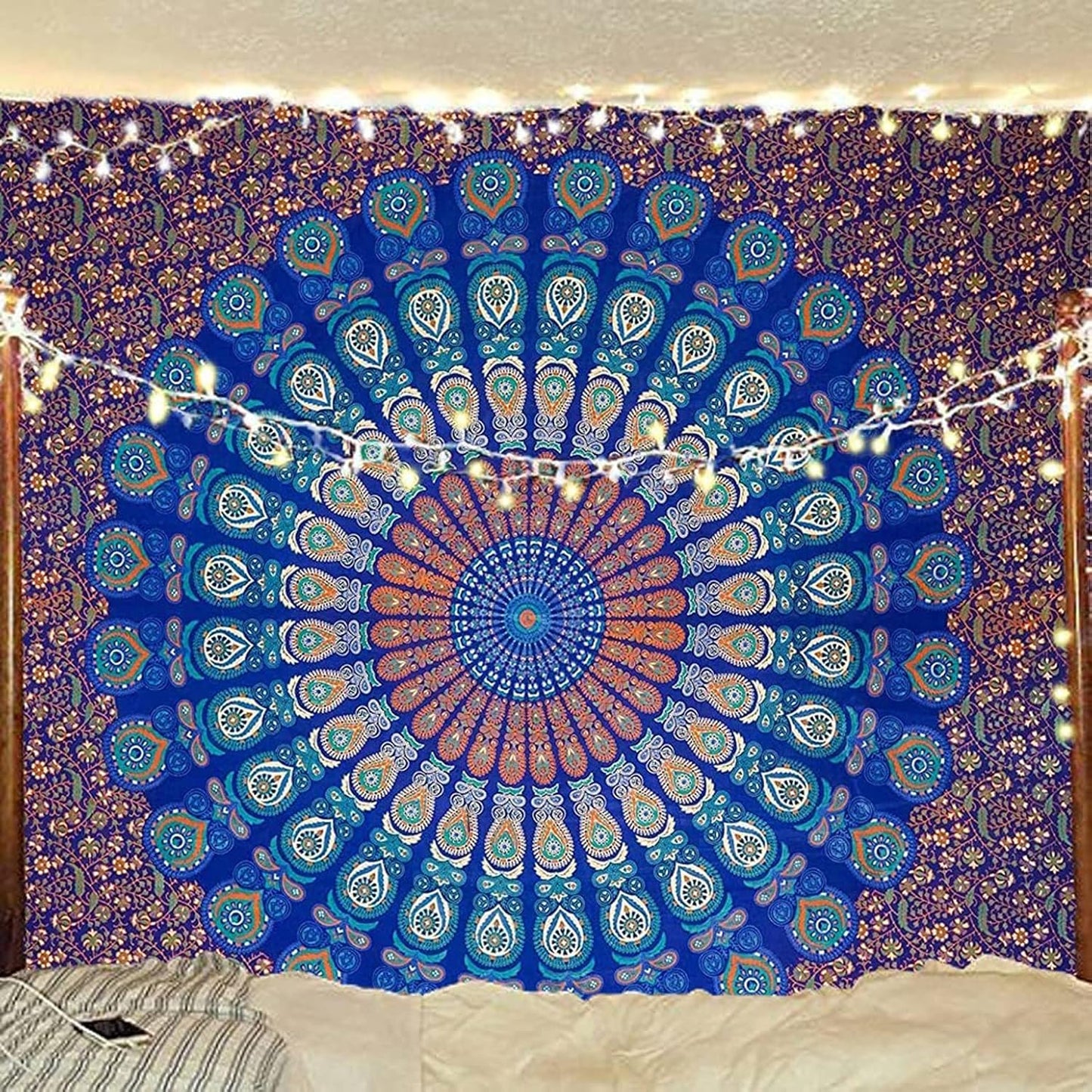 raajsee Blue Turquoise Tapestry- Best Mandala Wall Hanging- Bedding Tapestry For Bedroom Aesthetic-Size QUEEN 210 X 220 CMS