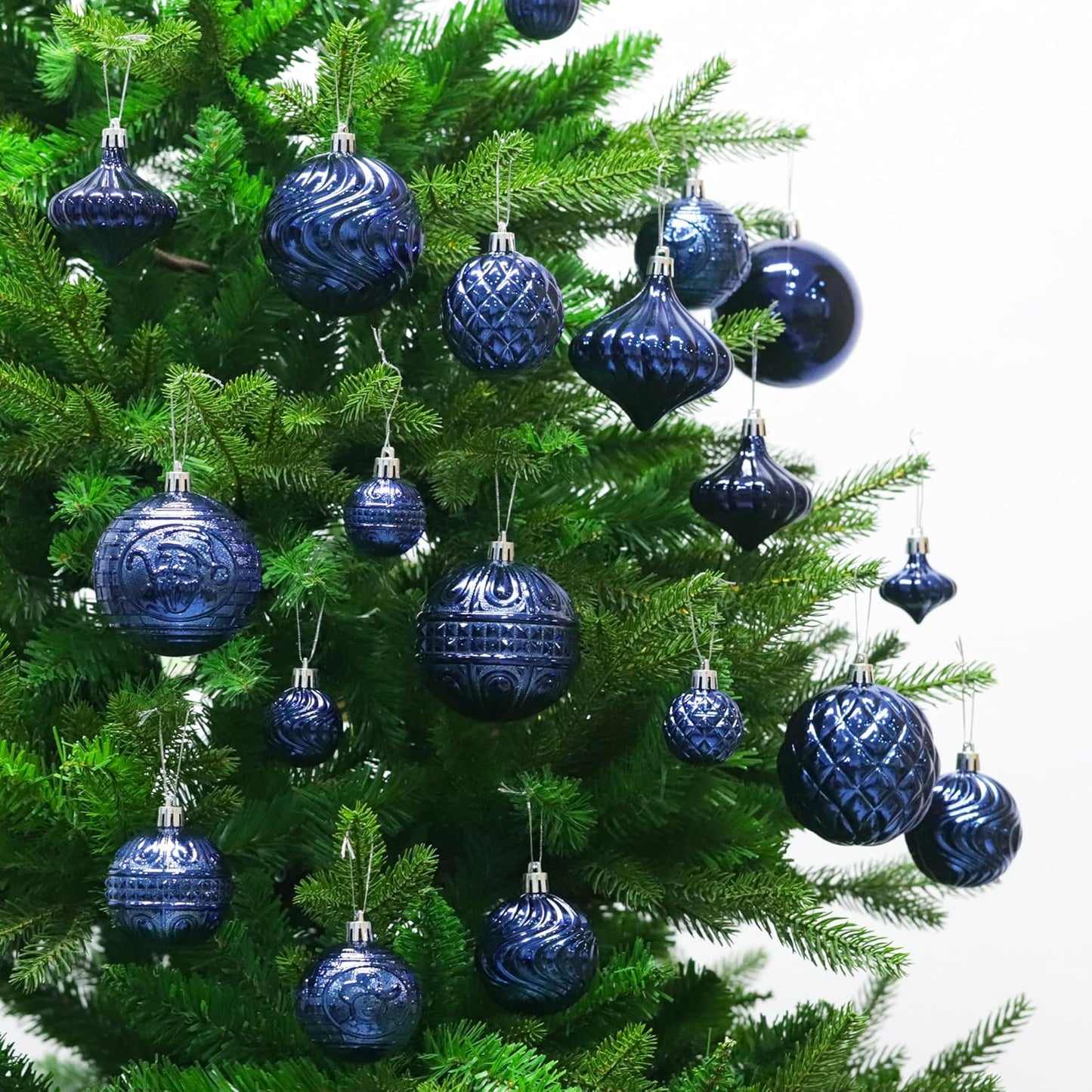 Senjie 36pcs Night Blue Christmas Ornaments Set with 7 Styles Multi-Size Shatterproof Christmas Tree Decorations