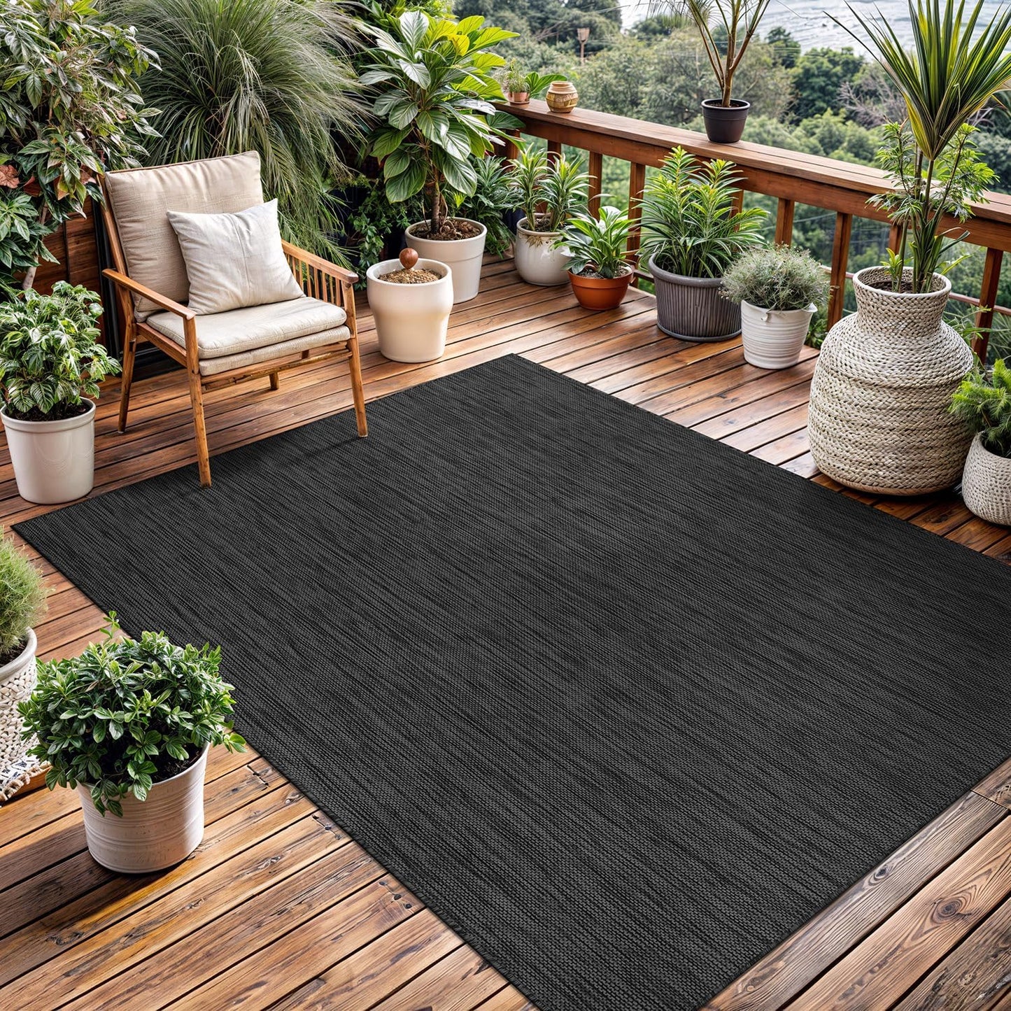 Washable Indoor Outdoor Rug 9x12 Weather Resistant Area Rugs Modern Solid for Porch Deck Balcony Backyard Patio Outside Carpet (9 X 12 Dark Grey)