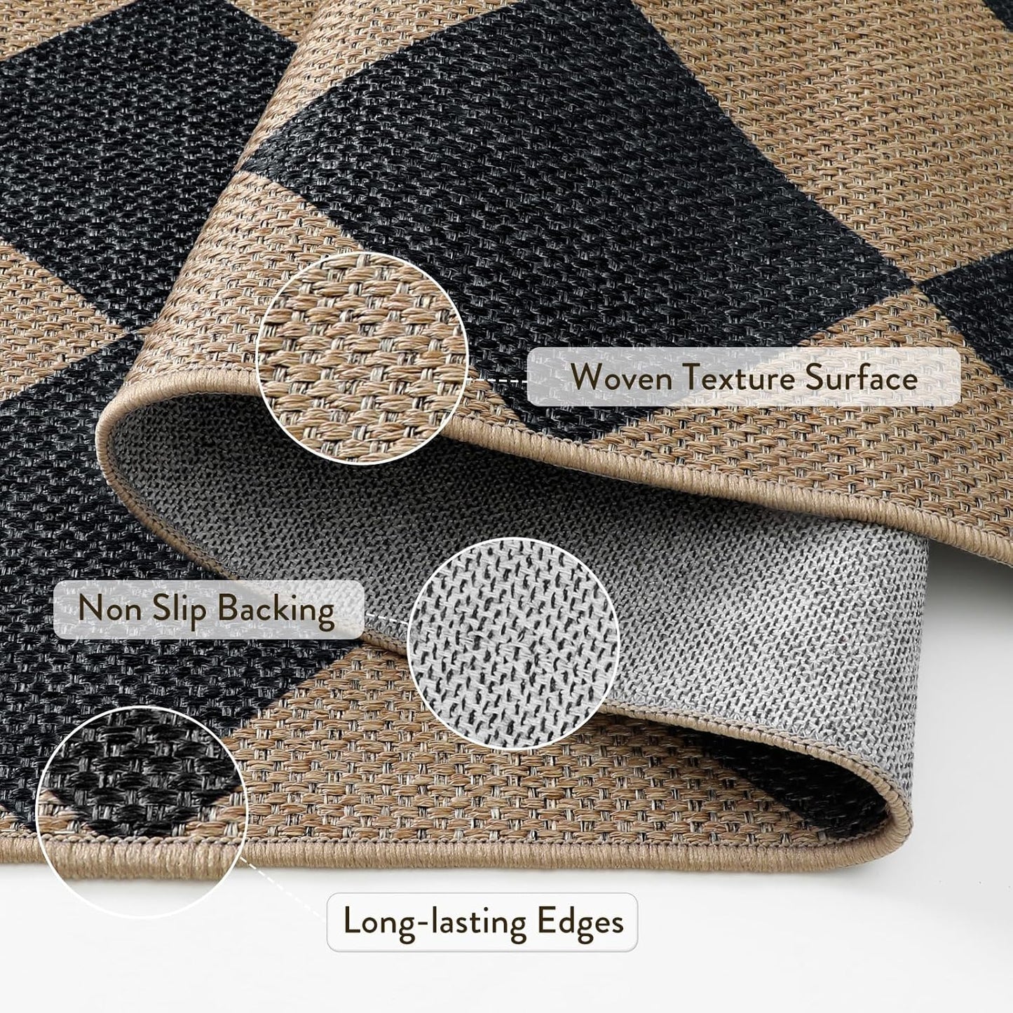 Lahome Checkered Round Rugs 6ft, Washable Easy Jute Circle Patio Rug Indoor Outdoor Rugs for Living Room, Farmhouse Natural Round Area Rug Contemporary Carpet for Entryway Backyard