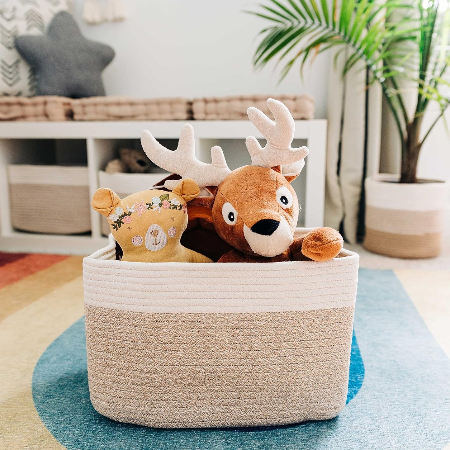 OrganiHaus Set of 3 Woven Storage Baskets for Organizing, Cotton Rope Organizer Bins for Shelves, Closet & Nursery, Dog Toy Basket, Decorative Bins for Toys, Towels & Books - 15x10x9, Light Honey