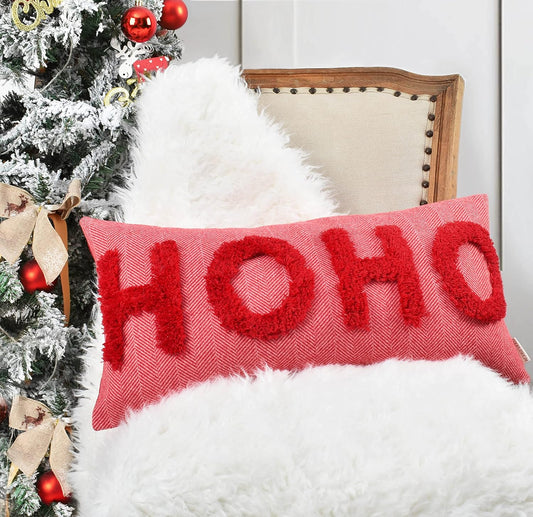 HOHOHO Red Christmas Pillow Covers Christmas Decorations Rectangle Lumbar Waist Throw Pillow Covers for Couch Sofa Bed Living Room 12X24 Inches