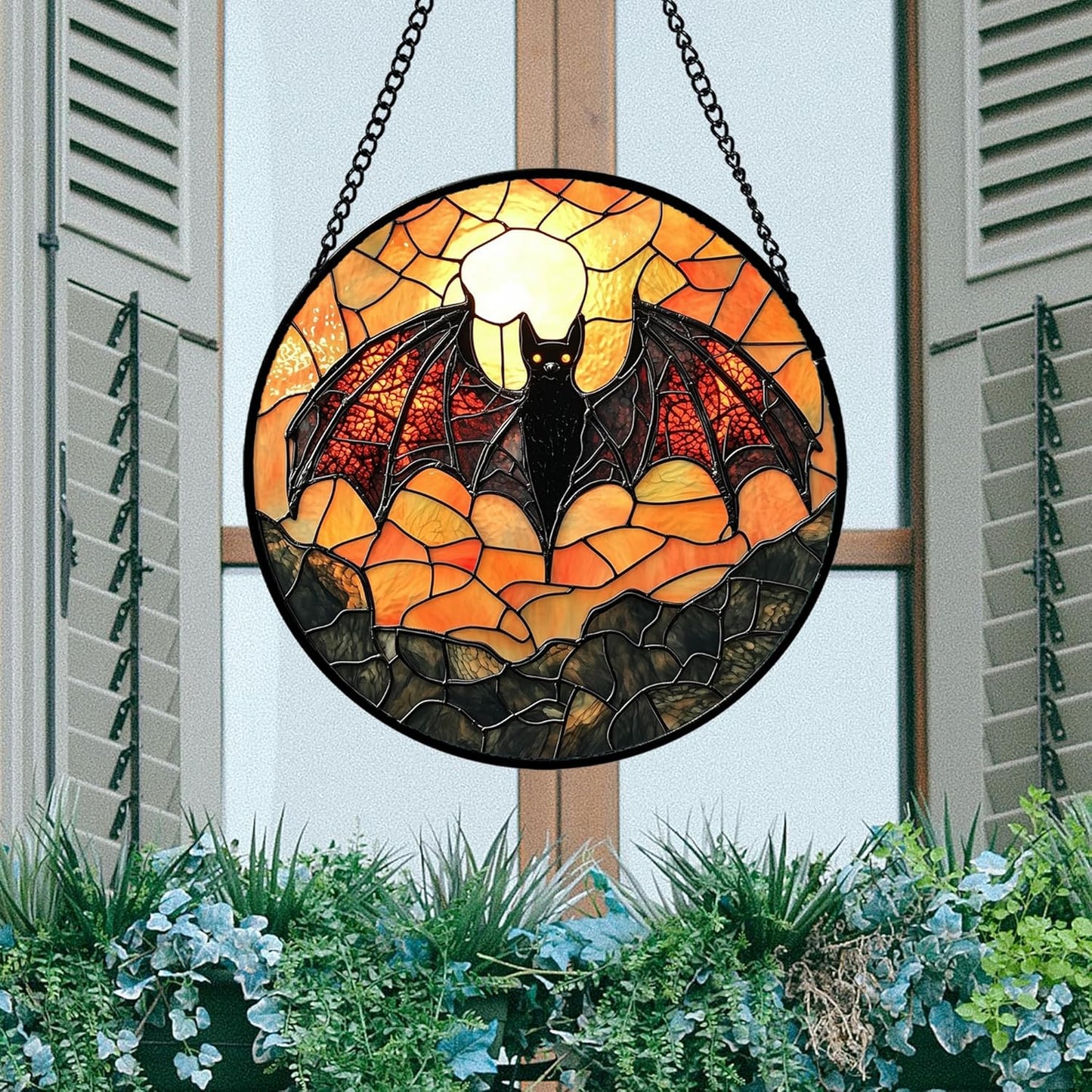 Stained Glass Window Hanging, Black Bat Sun Catcher for Door Home Decor Animal Suncatcher Christmas Mother's Day Birthday Gifts for Women Men Mom and Nana 15 in
