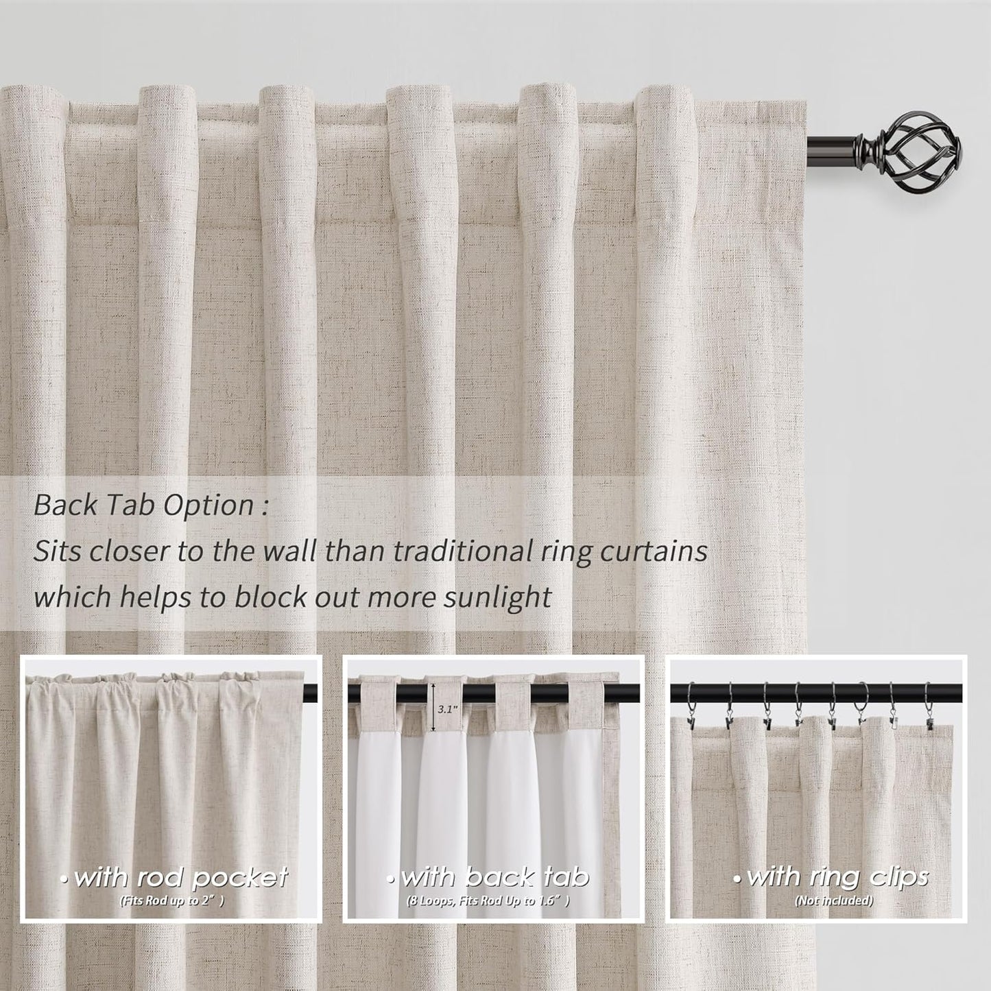 BOODII Full Blackout Curtains 90 Inches Long Room Darkening Curtain for Bedroom Sliding Door Thermal Insulated Black Out Curtains & Drapes Sand Beige Neutral Linen 2 Panels Set Back Tab 52x90