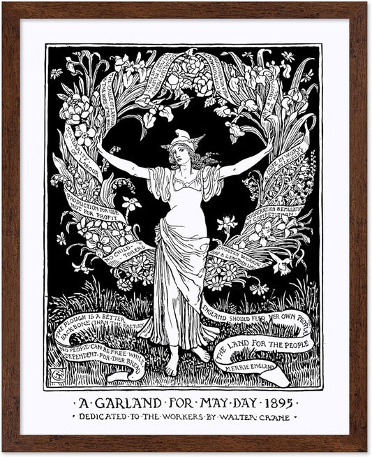 Poster Master Vintage Walter Crane Poster - Retro A Garland for May Day Print - Socialist Art - Gift for Him, Her, Men, Women - Wall Decor for Home, Office, Living Room, 16x20 Brown Framed