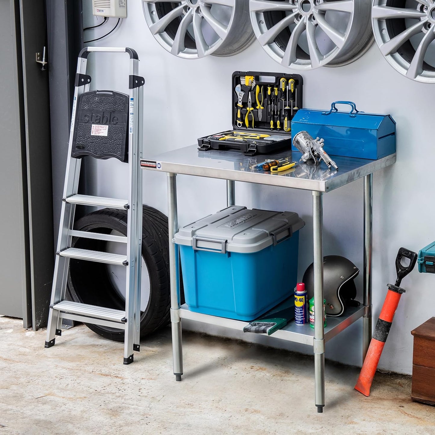 DuraSteel 30x48 Stainless Steel Work Table - NSF Commercial Prep Metal Table - Outdoor Pizza Oven Stand w/Under Shelf - Kitchen Island Laundry Utility Garage Microwave Stand Large Rolling Storage Cart