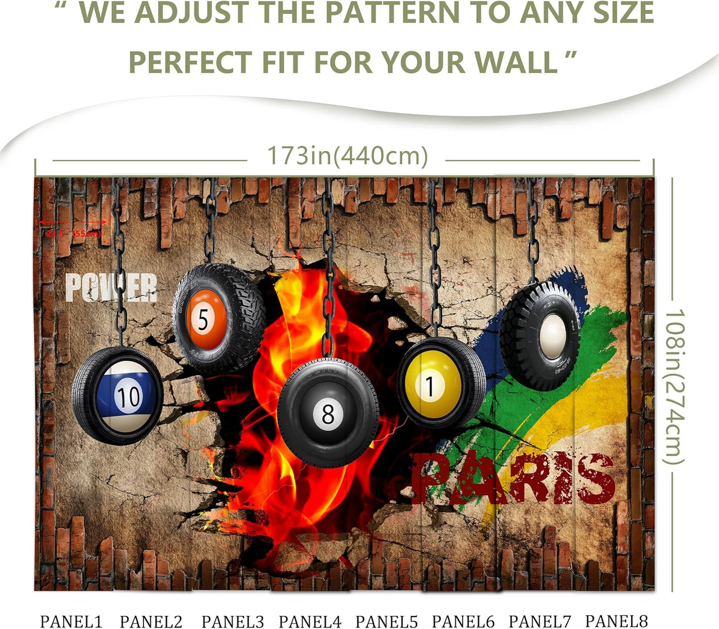 Industrial Wallpaper Billiard Tire Wall Mural for Pool Room(Not Peel and Stick)