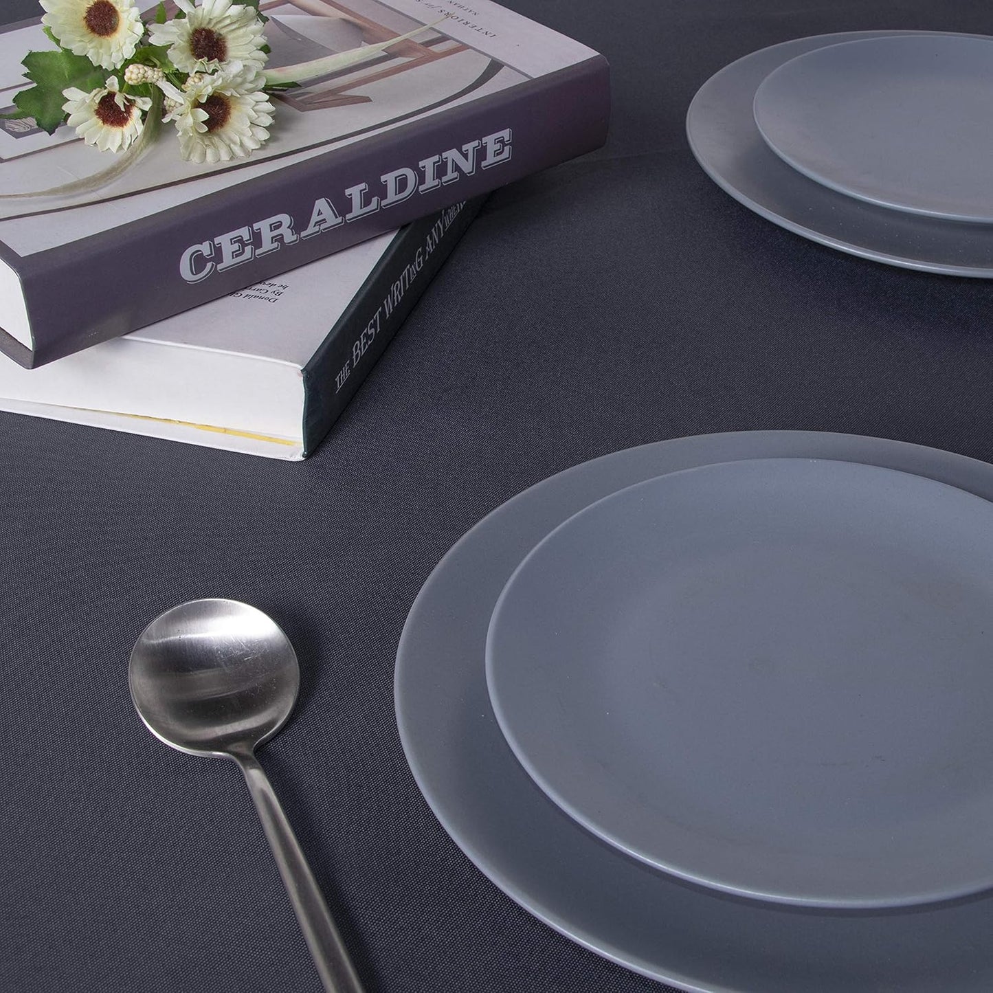 sancua Rectangle Tablecloth - 90 x 132 Inch - Water Resistant Spill Proof Washable Polyester Table Cloth, Decorative Fabric Table Cover for Dining Tables, Buffet Parties and Camping, Grey