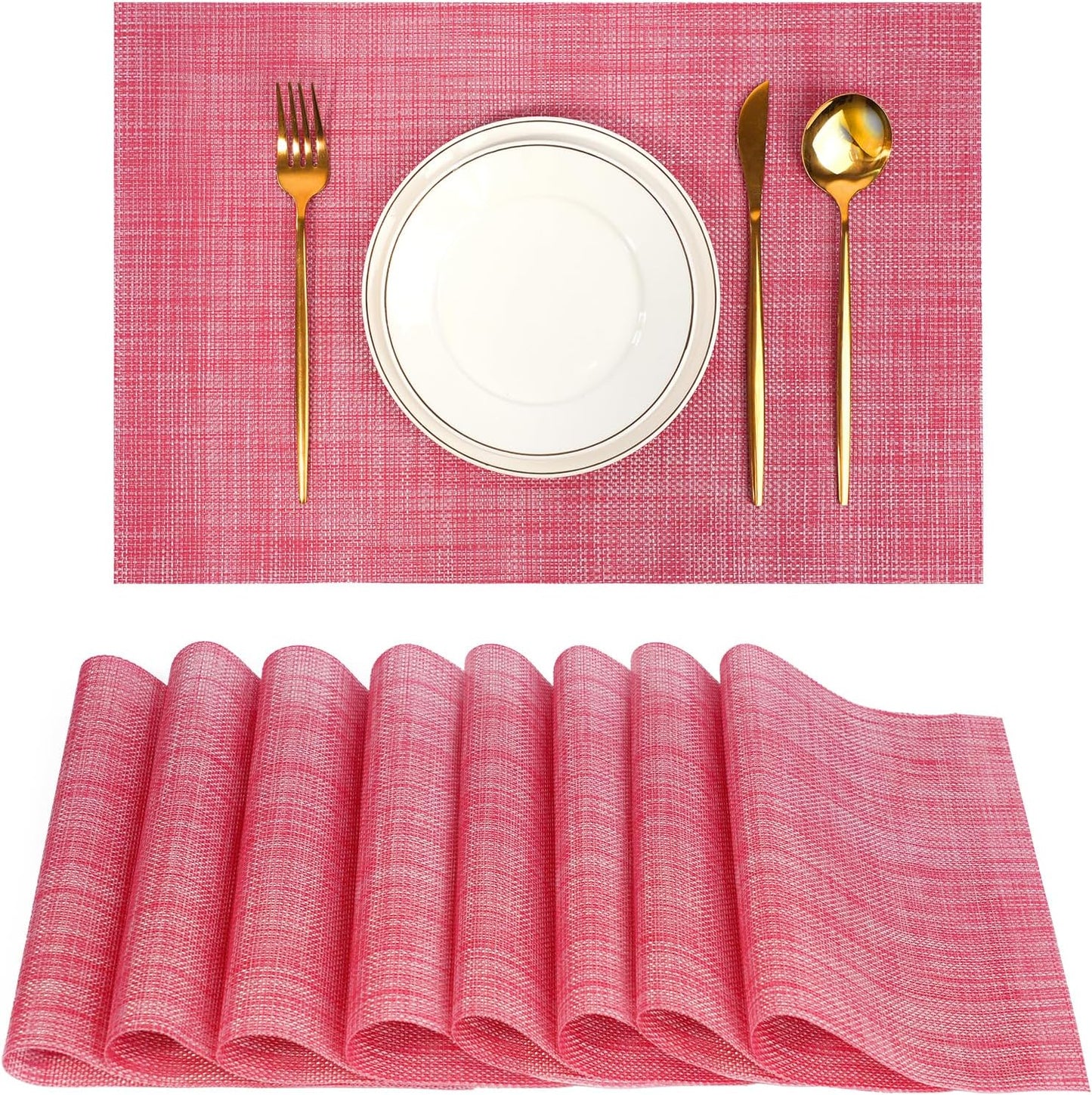 Placemats Set of 8，Non-Slip PVC Weave Table Mats Easy to Clean，Heat Resistant Place Mats for Kitchen Dining Table Decoration Indoor Outdoor，Red