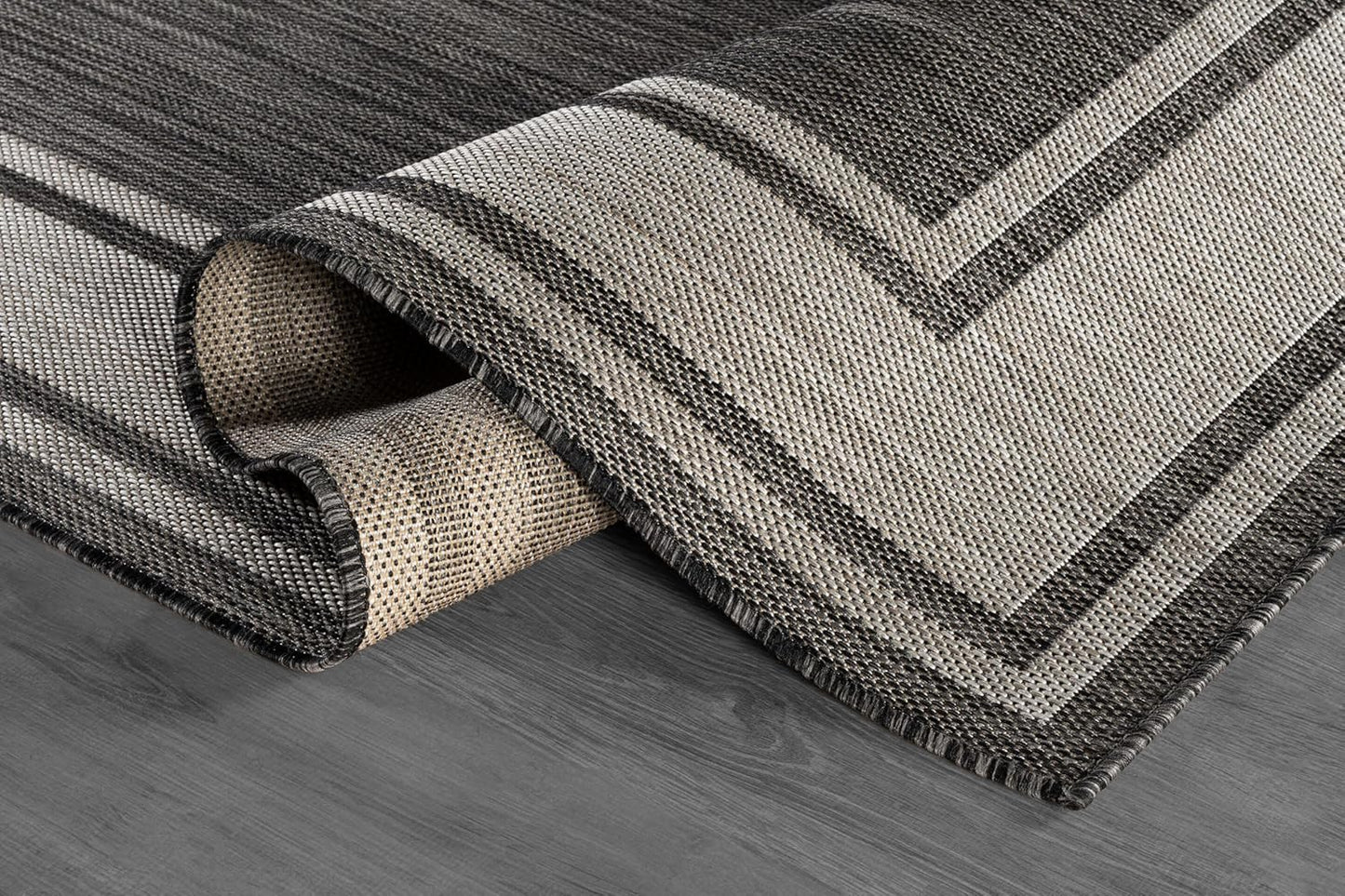 Beverly Rug Outdoor Rug 5x7 Modern Bordered Area Rugs for Indoor and Outdoor Patio Deck Porch Garden Waterproof Weather Sun Resistant Washable Outside Carpet (5 x 7 Dark Gray)