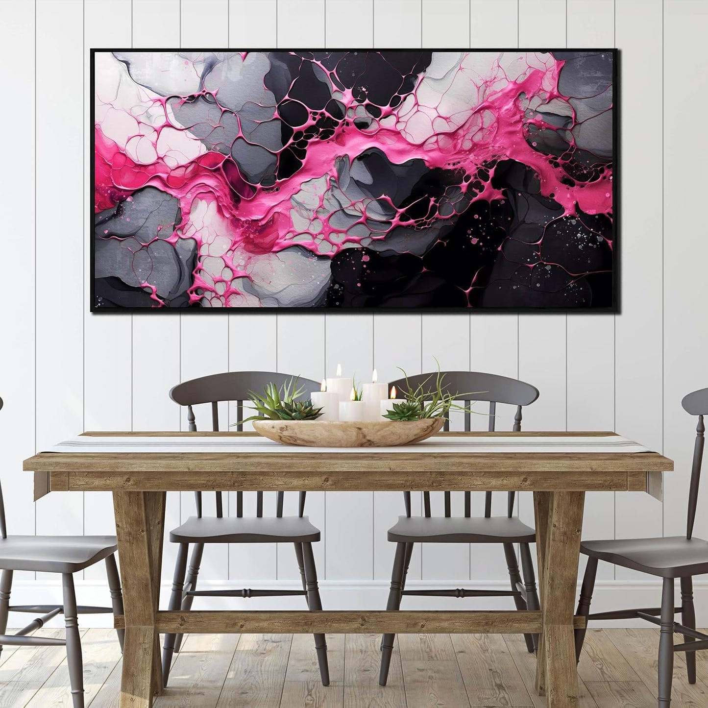 Abstract Wall Art for Living Room, Pink Canvas Wall Decor for Bedroom, Framed Picture Print, Large Size 59x29 Inches