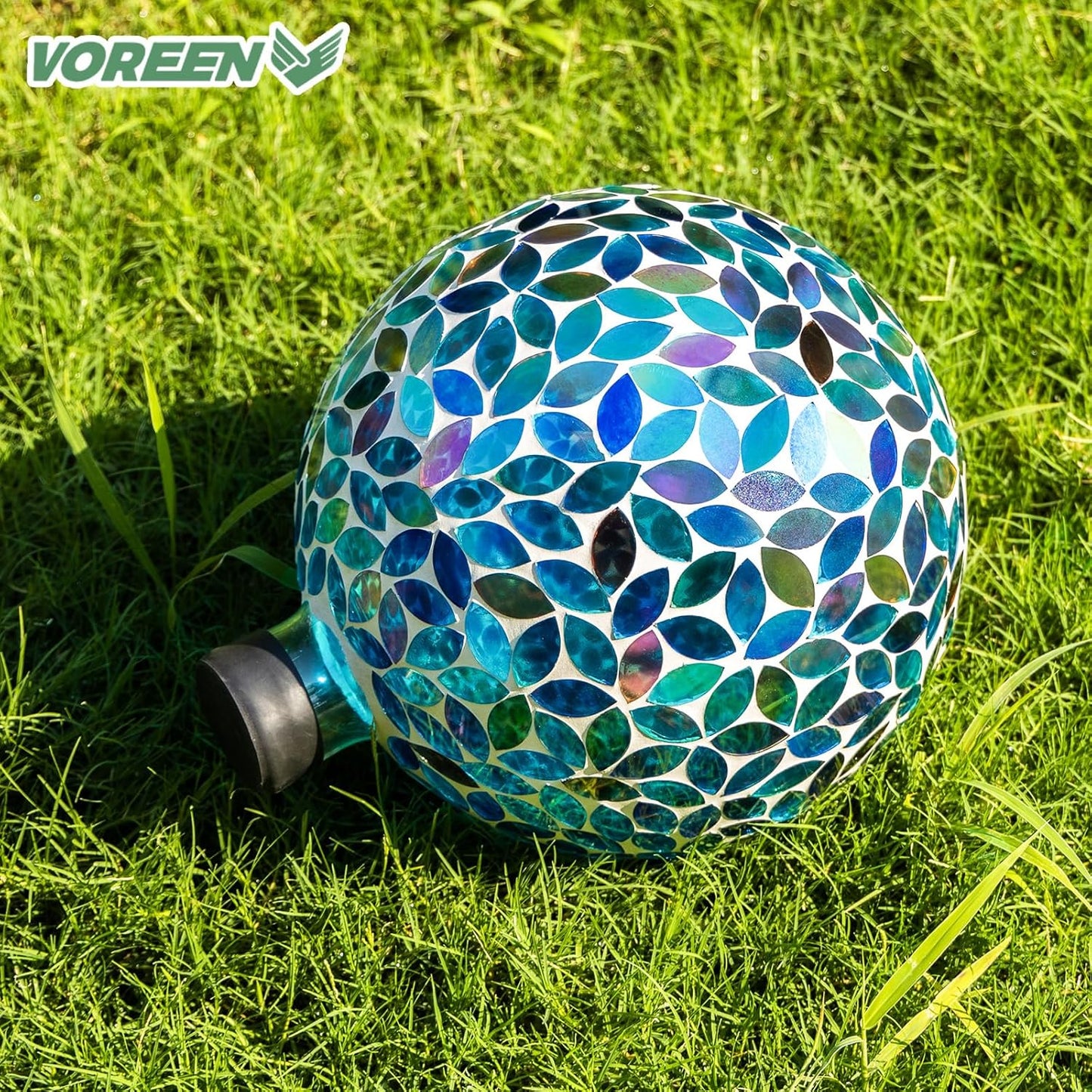 VOREEN 10-Inch Gazing Ball Glass Mosaic Gazing Globe, Outdoor Reflective Ball Yard Decoration for Homes, Patio, Lawn and Gardens, Gift for Mom Wife Friend, Blue and Amber
