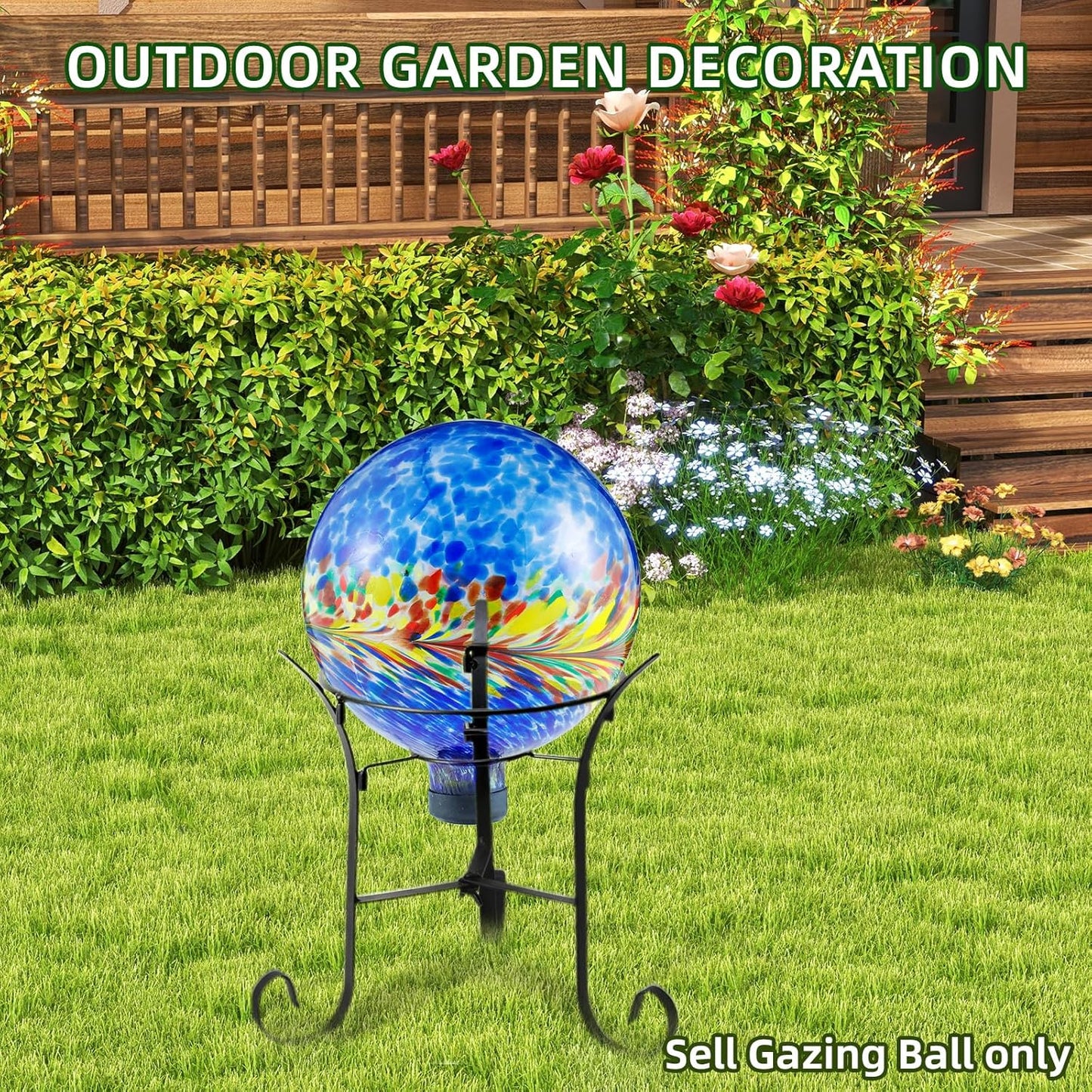 VOREEN 10-Inch Glass Gazing Ball, Outdoor Gazing Globe, Reflective Ball Yard Decoration for Homes, Patio, Lawn and Gardens, Gift for Mom Wife Friend, Phoenix Tail Design, Blue