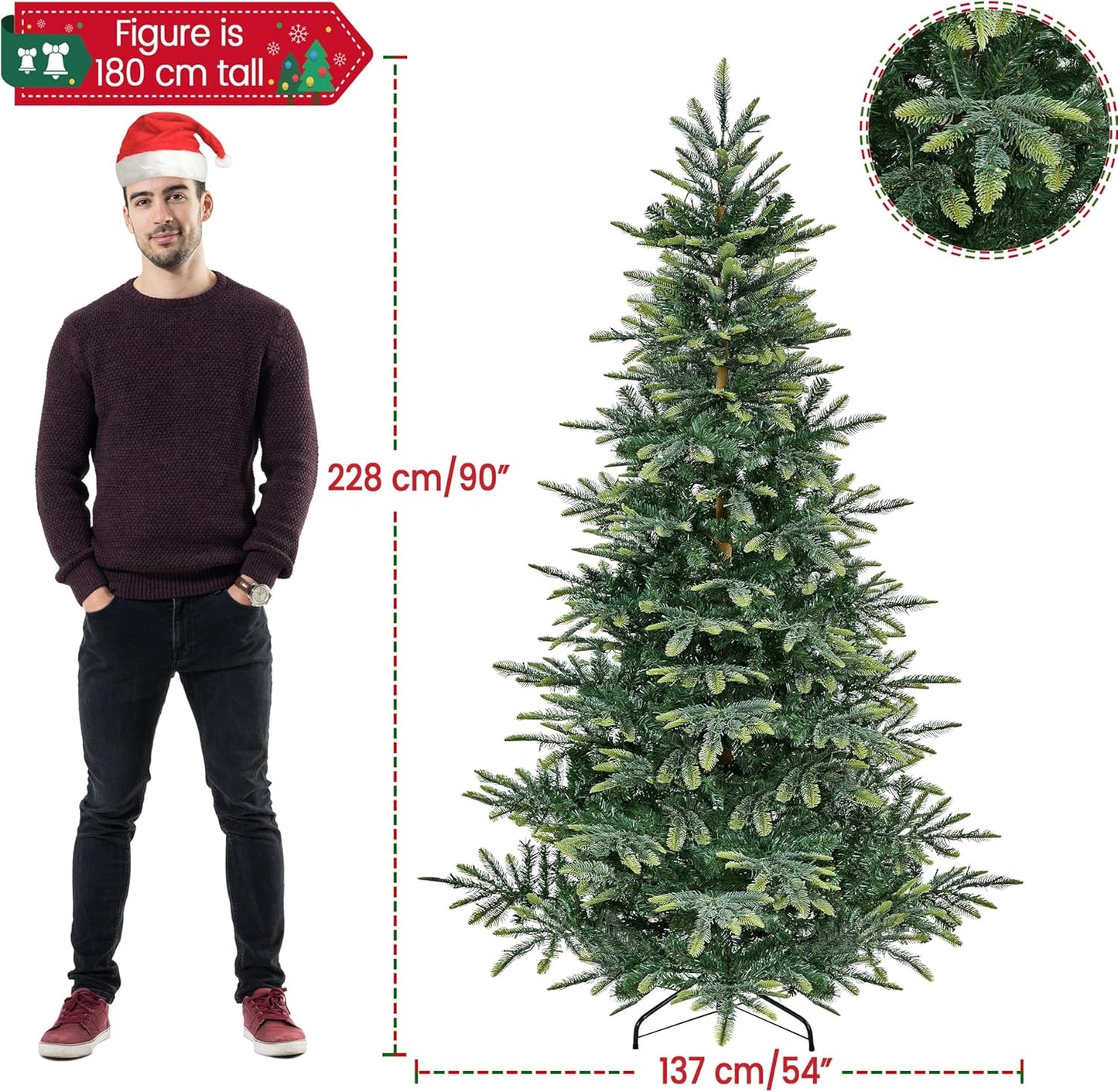 Yaheetech 7.5ft Pre-lit Aspen Fir Artificial Christmas Tree with 550 Incandescent Warm Lights Full Prelighted Xmas Tree w/1128 Branch Tips & Foldable Stand for Home Holiday Decor, Green