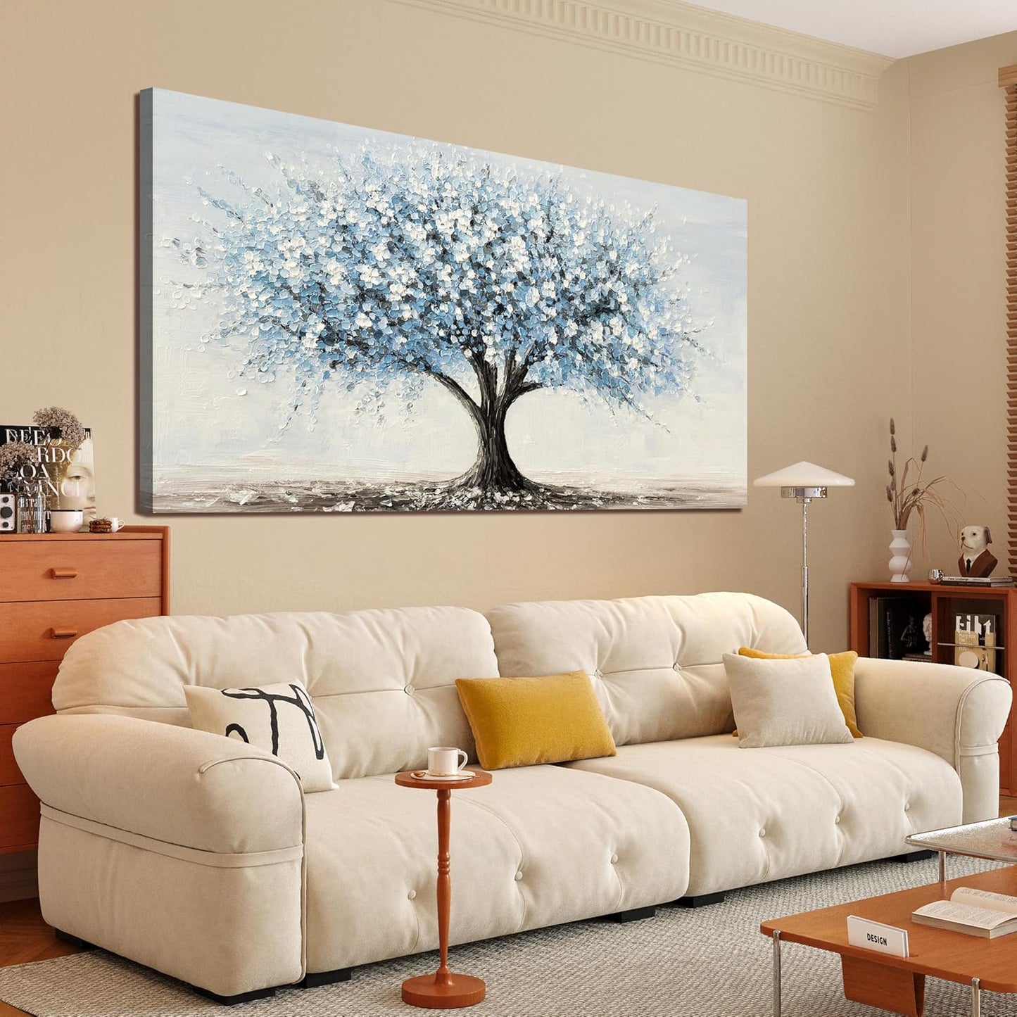 Canvas Wall Art Decor Large Tree of Life Wall Art Decorations Canvas Art Wall Decor Wall Art Pictures for Living Room Vintage White Blue Wall Art Prints Artwork for Walls Bedroom Office Decor 24"X48"