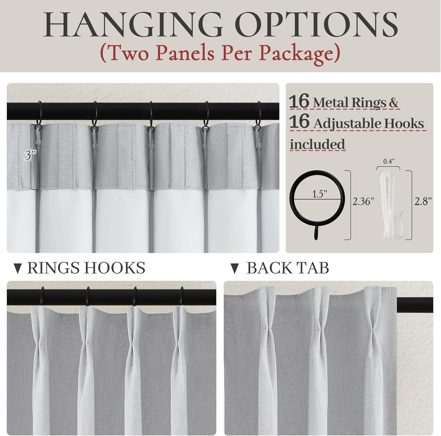 Light Grey Blackout Curtains 108 Inch Long for Living Room, Pinch Pleated Flax Linen Modern Insulated Extra Long Windows Drapes Bedroom Ceiling to Floor Curtain 2 Panels Set (40"Wx108"Lx2 Light Gray)