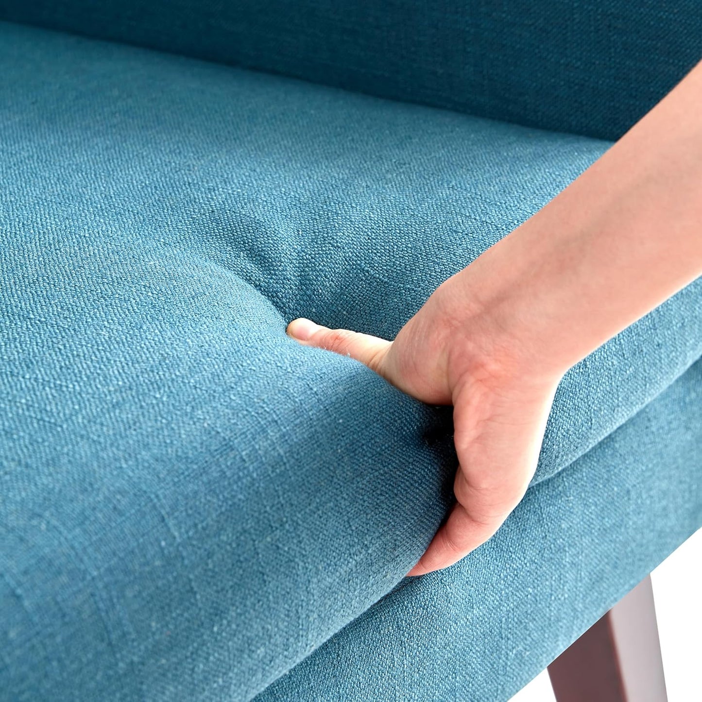 HUIMO Button-Tufted Accent Chairs Set of 2,Upholstered Reading Living Room Chair,Mid Century Modern Chair with Linen Fabric, Club Chair,Comfy Arm Chairs for Living Room,Bedroom,Lake Blue