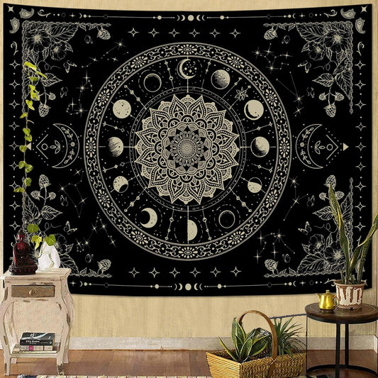 Lunerfex Mandala Moon Tapestry Boho Tapestry for Bedroom Black Tapestries Wall Hanging Living Room Wall Art and Home Decor 44x60